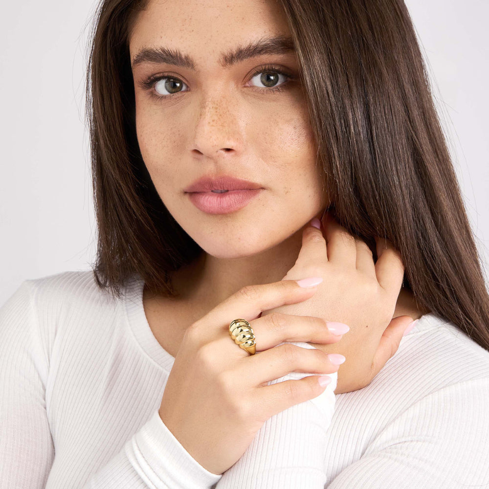 14K Gold Twisted Polished Dome Ring for Women - Elegant Stackable Band Jewelry Gift for Anniversary, Wedding, Valentine's Day | Perfect for Everyday Wear & Special Occasions