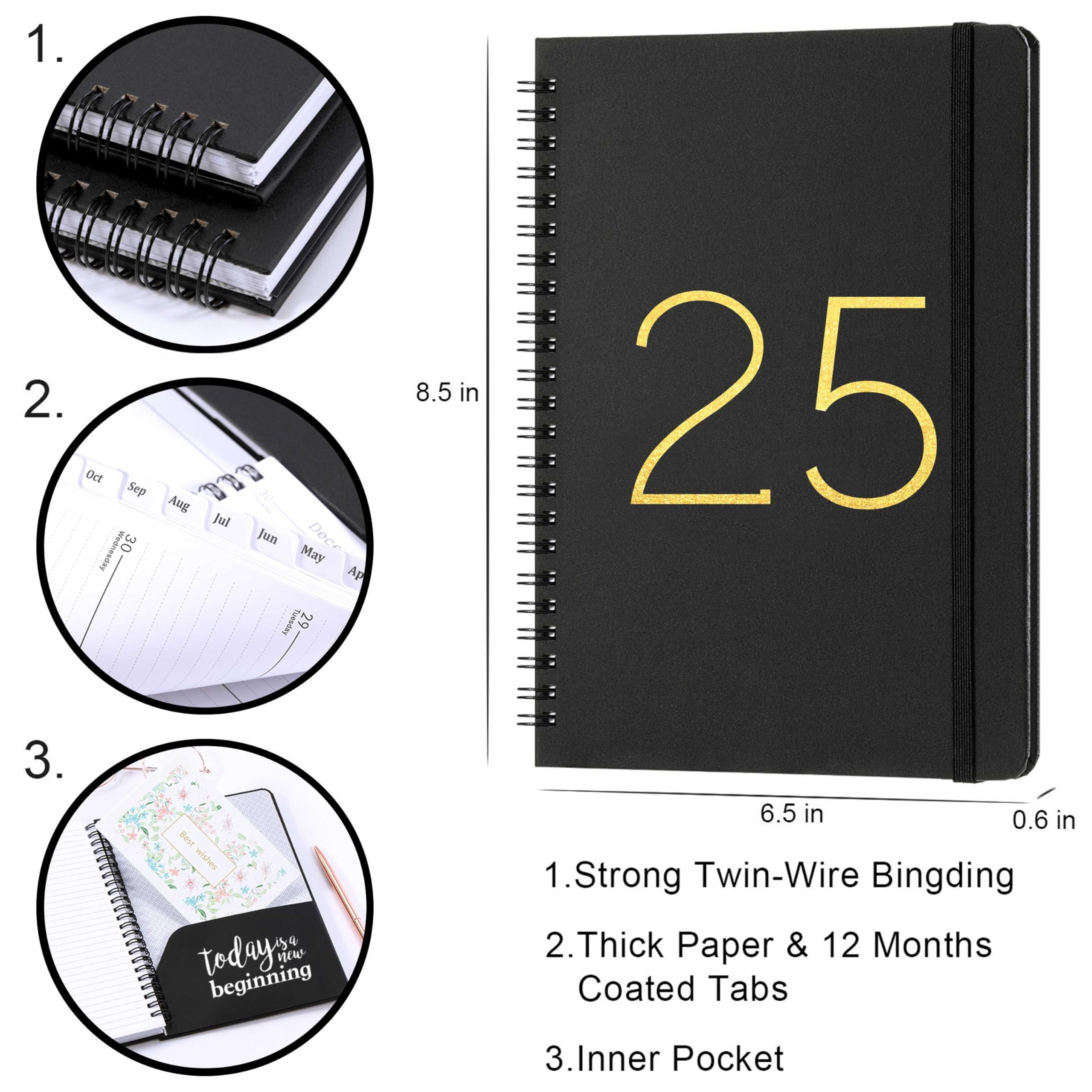 2025 Weekly & Monthly Planner - Jan 2025 to Dec 2025 Calendar Organizer with Tabs, Inner Pocket, 6.4