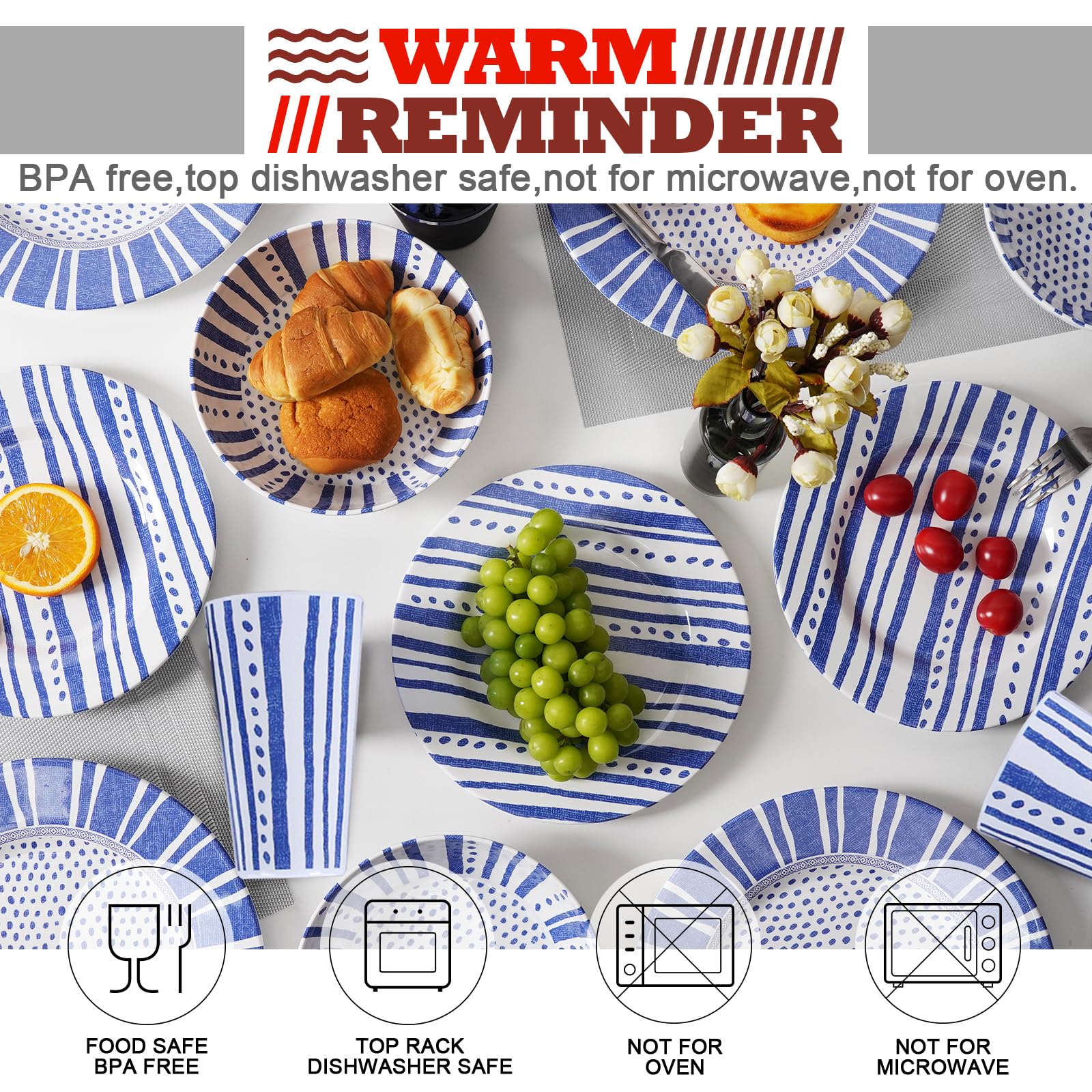 Premium 16-Piece Melamine Dinnerware Set - Durable, Lightweight & Unbreakable Plates, Bowls, Cups for Camping, Picnics, RV & Outdoor Dining | Floral Design | Dishwasher Safe for Indoor & Outdoor Use