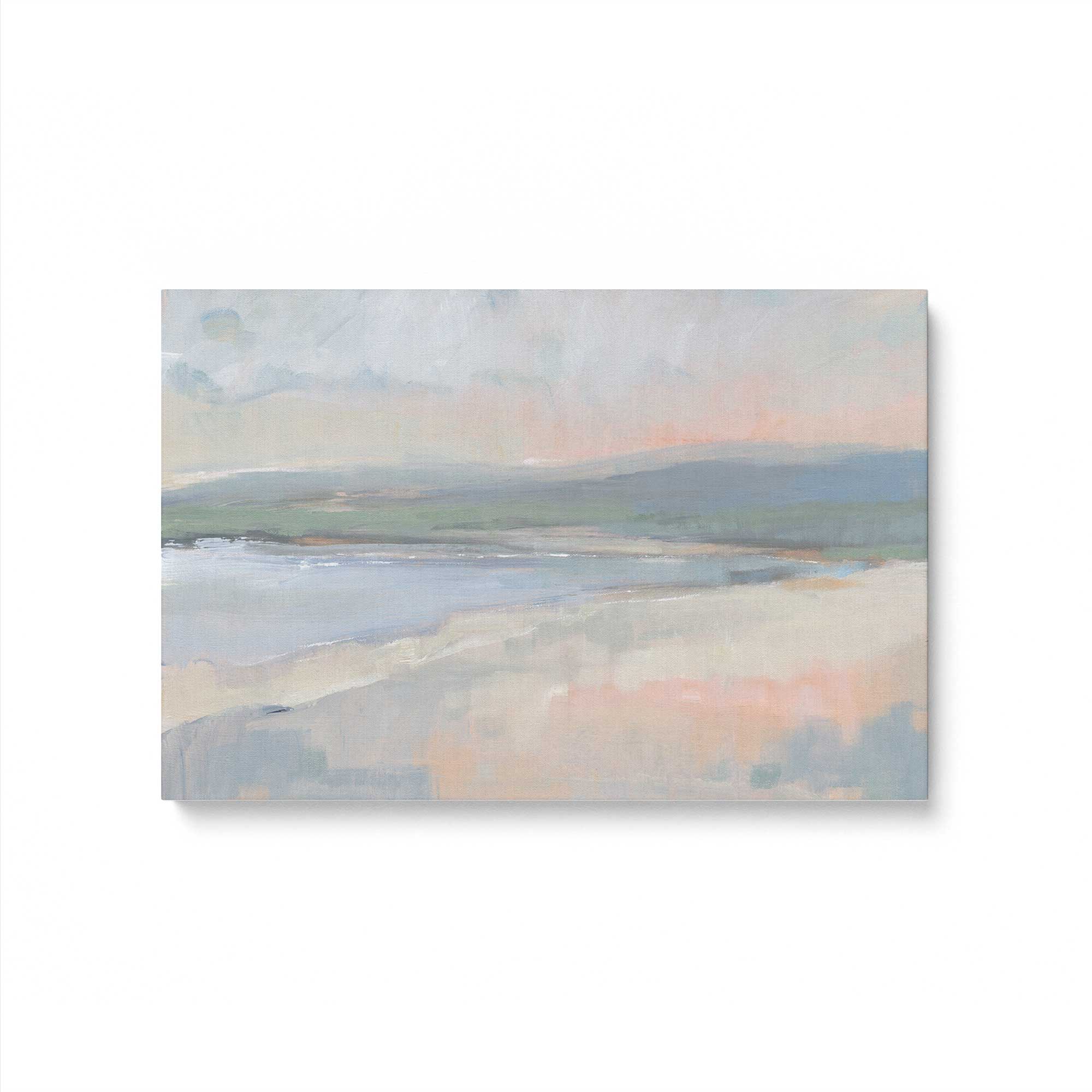 Set of 2 Canvas Wall Art Prints - Hazy Beach at Dawn Landscape Painting for Living Room, Bedroom & Office Decor