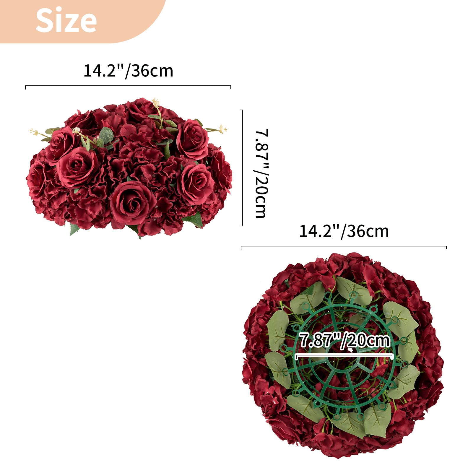 NUPTIO 10-Pack Burgundy Artificial Silk Rose Flower Balls - 14.2 Inch Diameter Wedding Centerpieces for Tables, Reception, Birthday Party Decorations - Elegant Home & Event Floral Arrangements