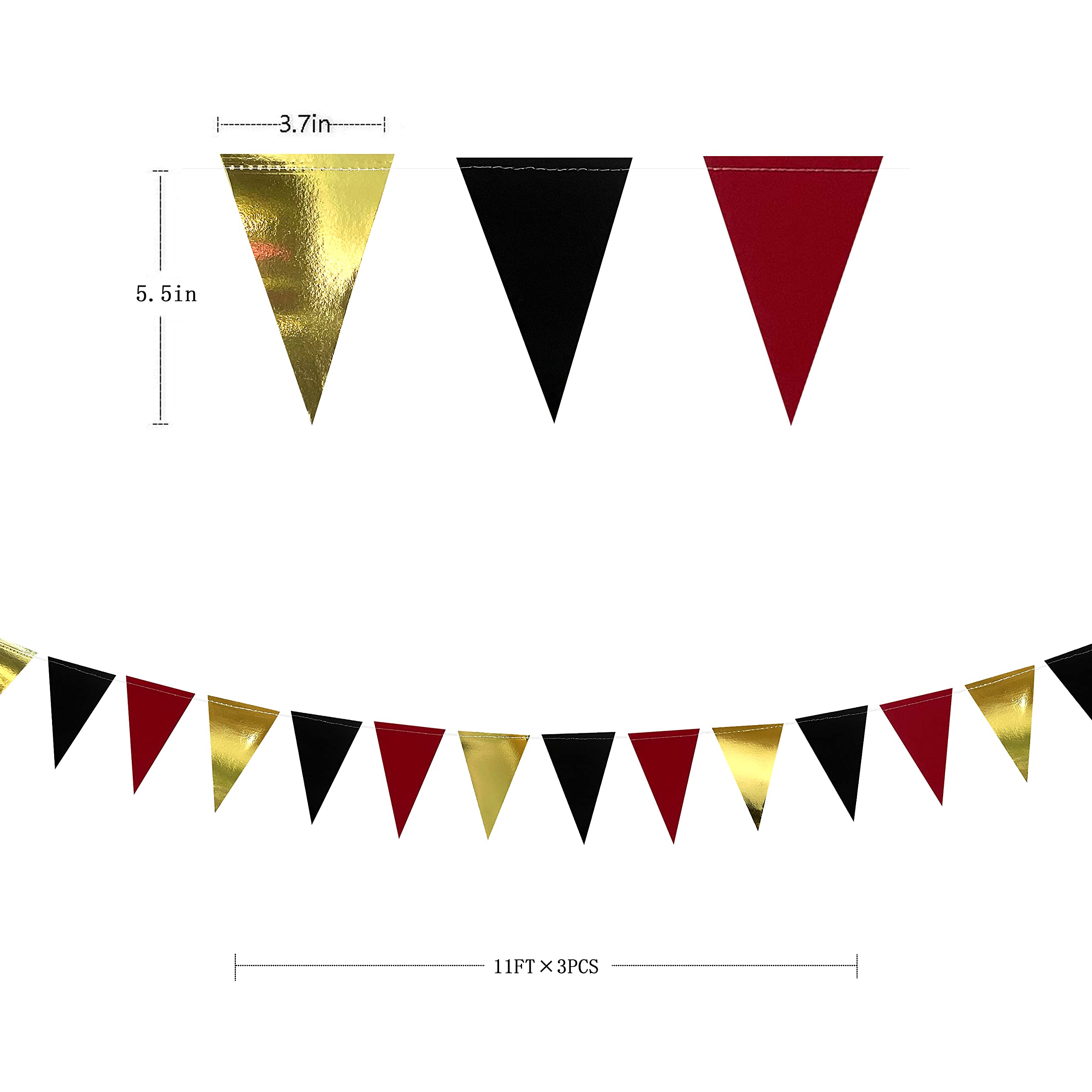 30 Ft Red Black Gold Party Decorations - Hanging Paper Triangle Banner Bunting Flag Garland for Graduation, Birthday, Wedding, Bridal Shower & Anniversary - Perfect for Casino Theme, Bachelorette Party & Home Decor
