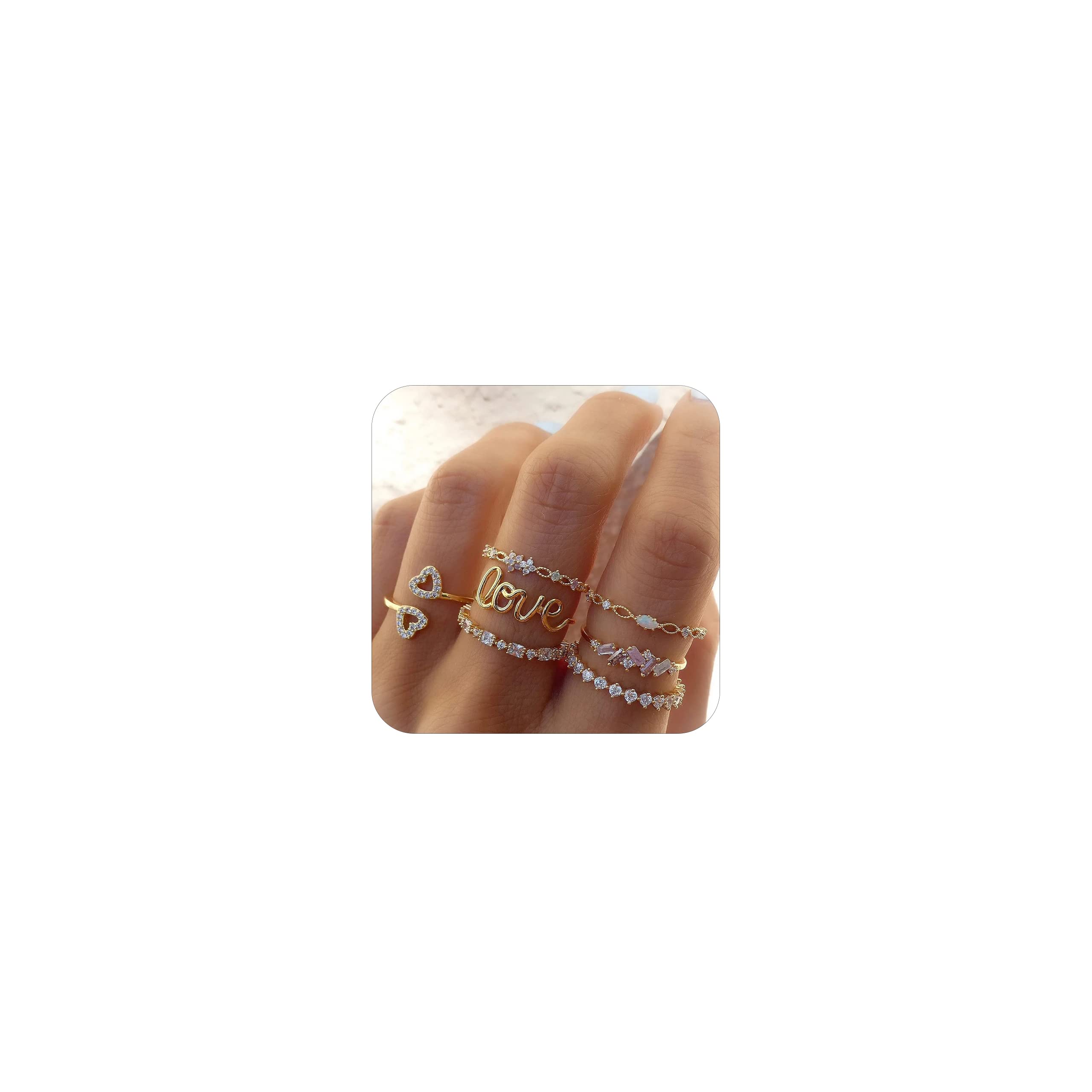 Trendy Gold Stackable Rings for Women - Boho Star Moon Heart Knuckle Rings Set, Minimalist Jewelry Pack for Birthday Gifts, Easter Basket Stuffers | Perfect for Everyday Wear, Layering & Special Occasions