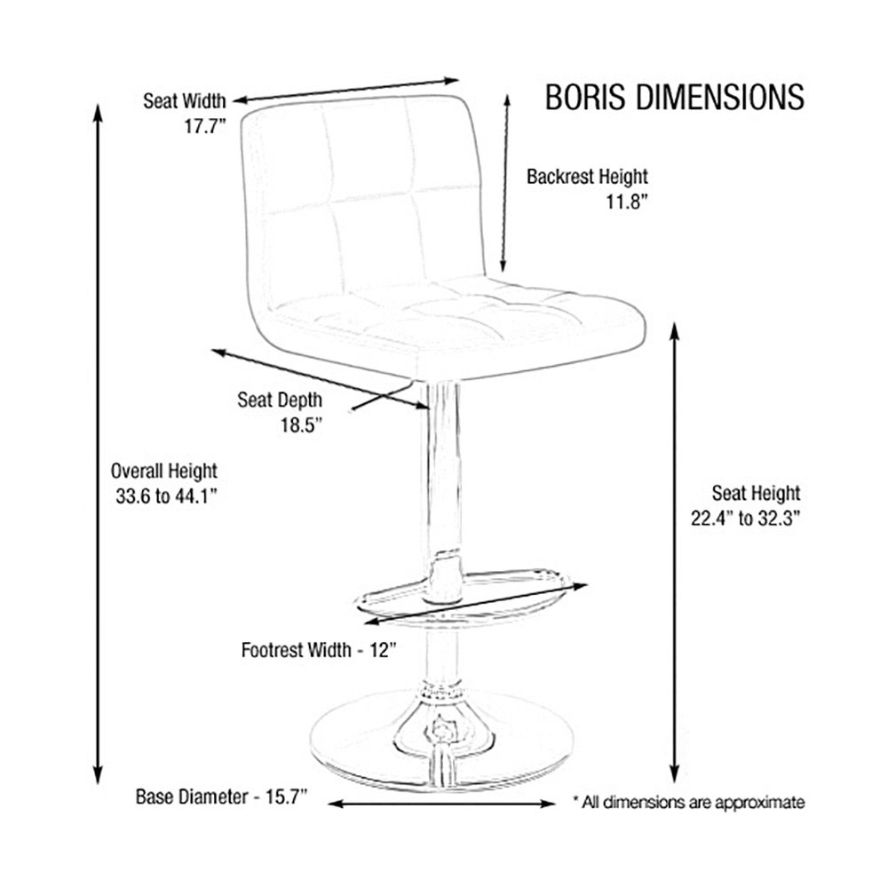 Boris Contemporary Adjustable Height Bar Stool - Chrome Base & Footrest, Cream Upholstery, Perfect for Kitchen Islands & Home Bars
