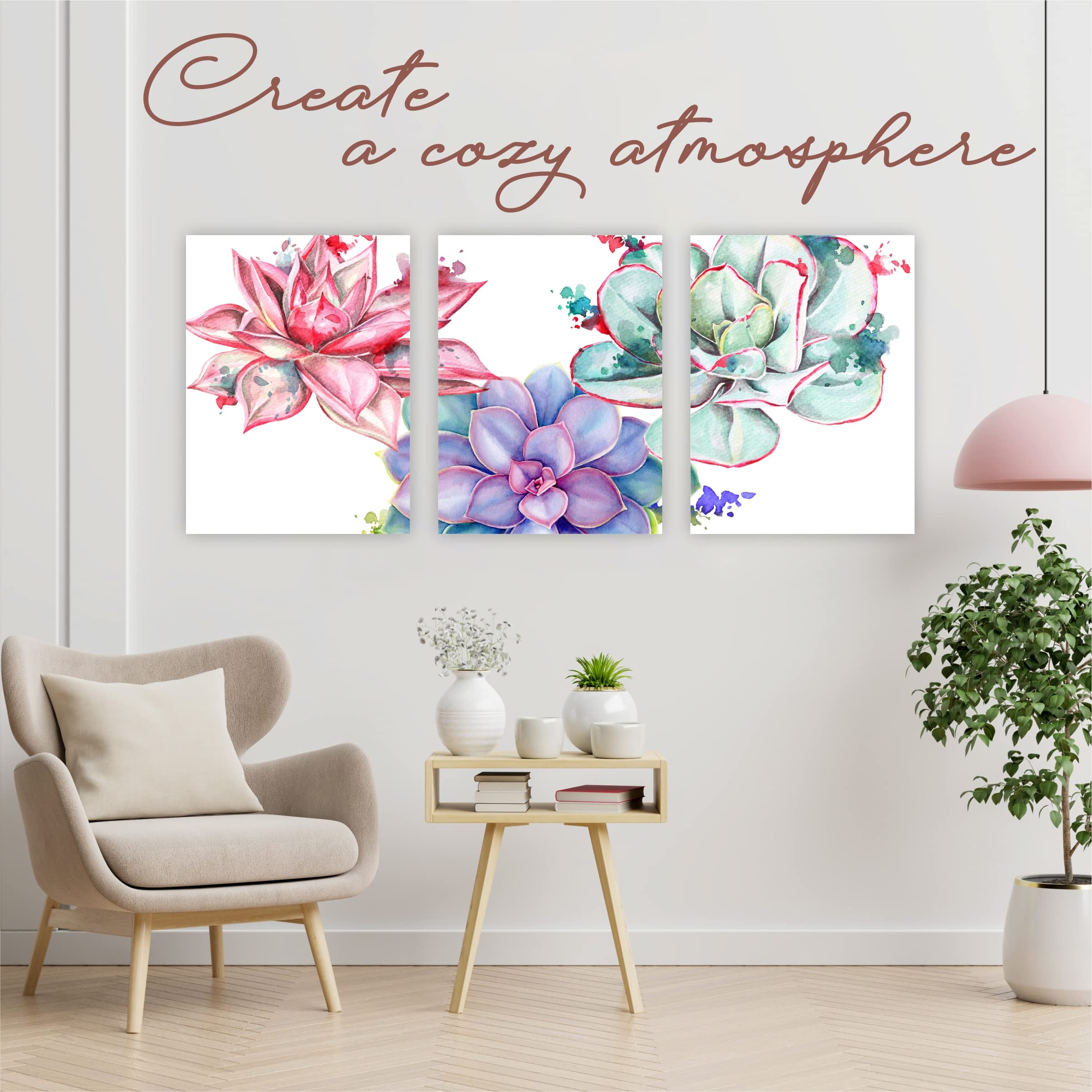 3-Piece Botanical Canvas Wall Art Set - 18x24 Inch Succulent & Plant Prints for Living Room & Bedroom Decor | Perfect Above Bed, Sofa or Office Wall Artwork with Frames