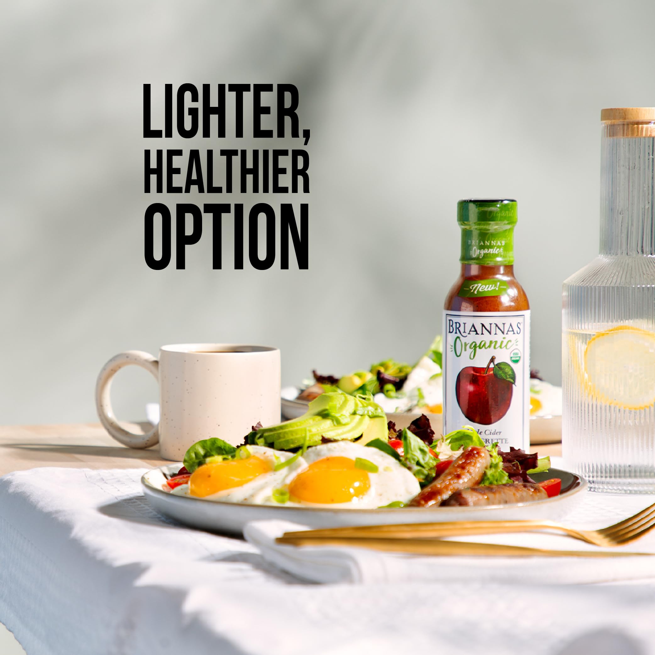 Organic Apple Cider Vinaigrette Dressing by BRIANNAS - Kosher Certified, USDA Organic Salad Dressing with Premium Ingredients - 10 oz Glass Bottle - Perfect for Salads, Marinades & Healthy Meal Prep