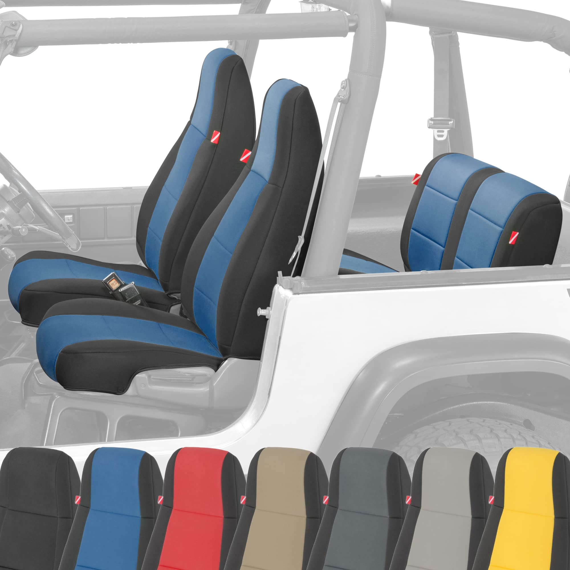 Diver Down Neoprene Seat Cover Set for Jeep YJ Wrangler 1987-1995 - Waterproof Custom Fit Front & Rear Seat Covers with Soft Padded Cushion - Thermal Resistant Protection (Blue, Fits 1992-1995 Models) - Perfect for Off-Roading, Beach Trips & Outdoor Adventures