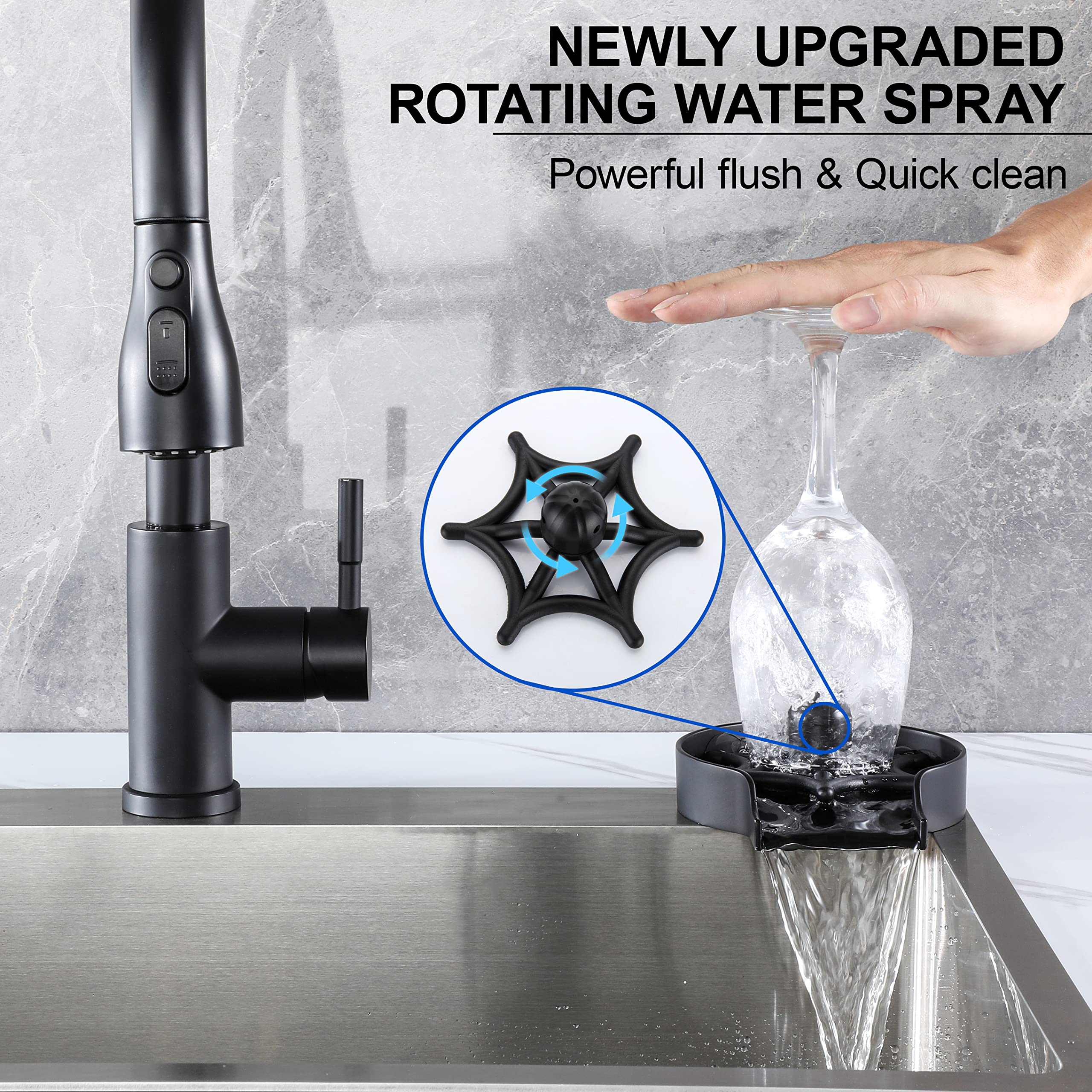 2025 Newest 360° Rotating Metal Glass Rinser for Kitchen Sink - Matte Black Faucet Cup Cleaner, Bottle Washer with Durable Stainless Steel Design - Perfect for Bar, Restaurant & Home Kitchen Cleaning