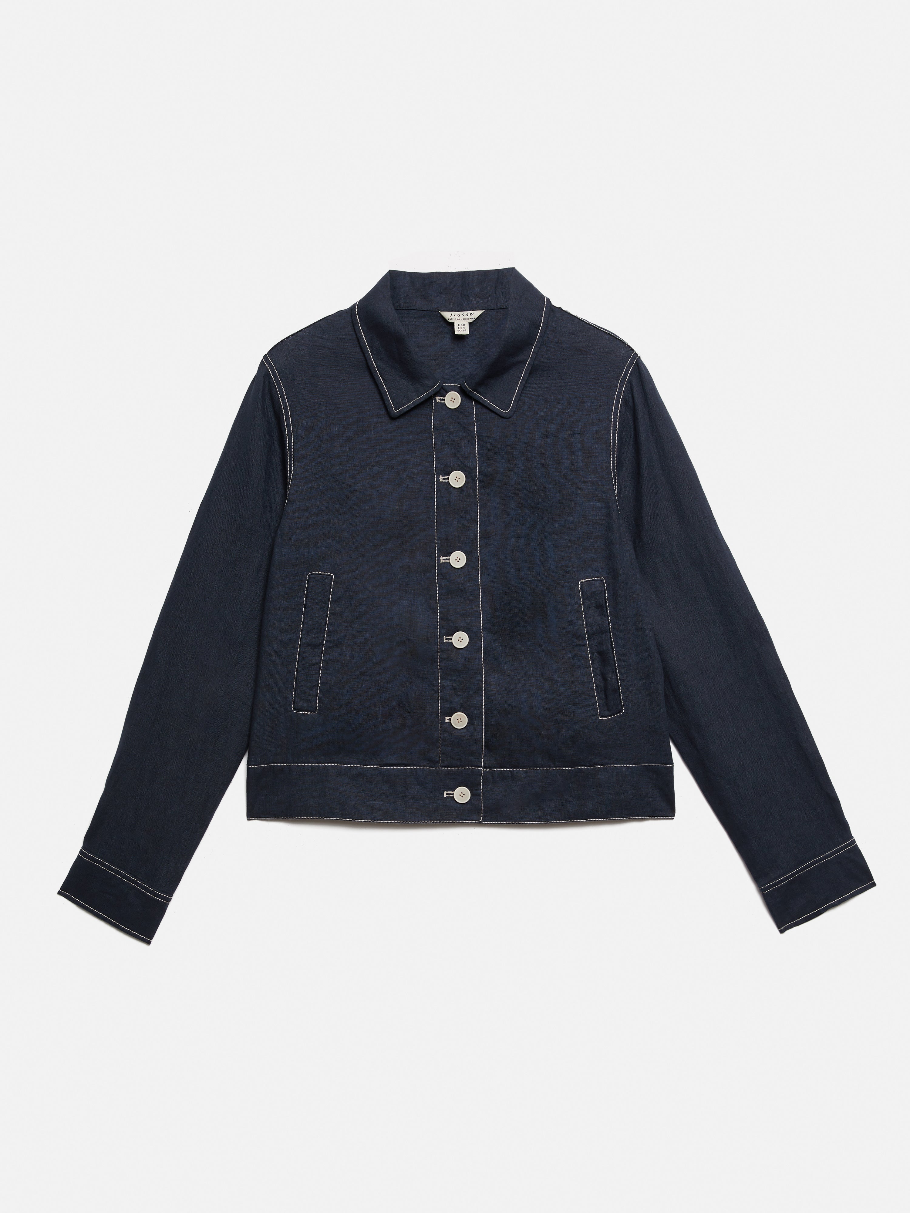 French Linen Cropped Jacket for Women - Lightweight Navy Blue Summer Blazer | Perfect for Office Wear, Casual Outings & Beach Cover-Up