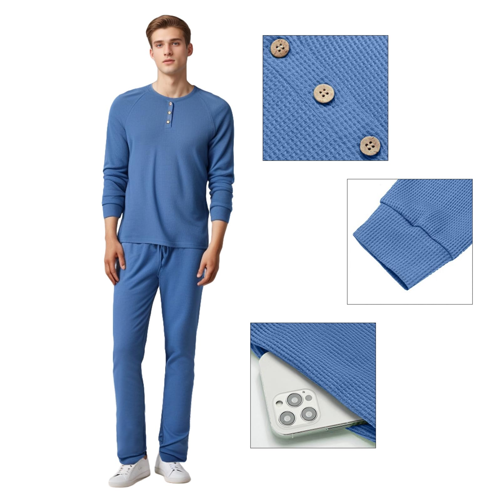 IFFEI Waffle Knit Family Matching Pajama Sets - 2 Piece Long Sleeve Lounge Wear with Pockets | Soft Sleepwear & Joggers for Women, Men & Kids | Perfect for Christmas, Family Photos & Cozy Nights at Home