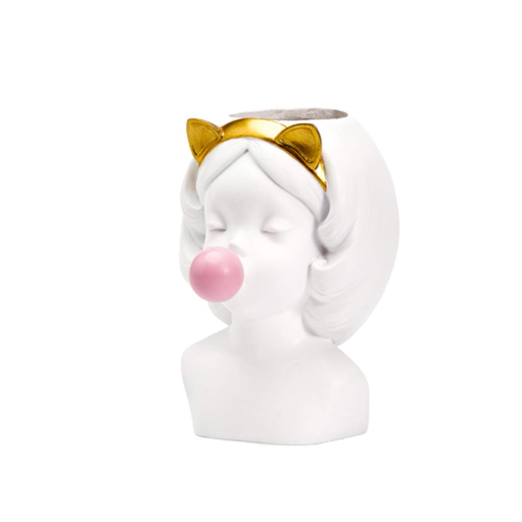 White Nordic Resin Succulent Planter - Cute Girl Blowing Bubbles Flower Pot for Home & Tabletop Decor, Perfect for Small Plants, Office Desk or Gift Idea