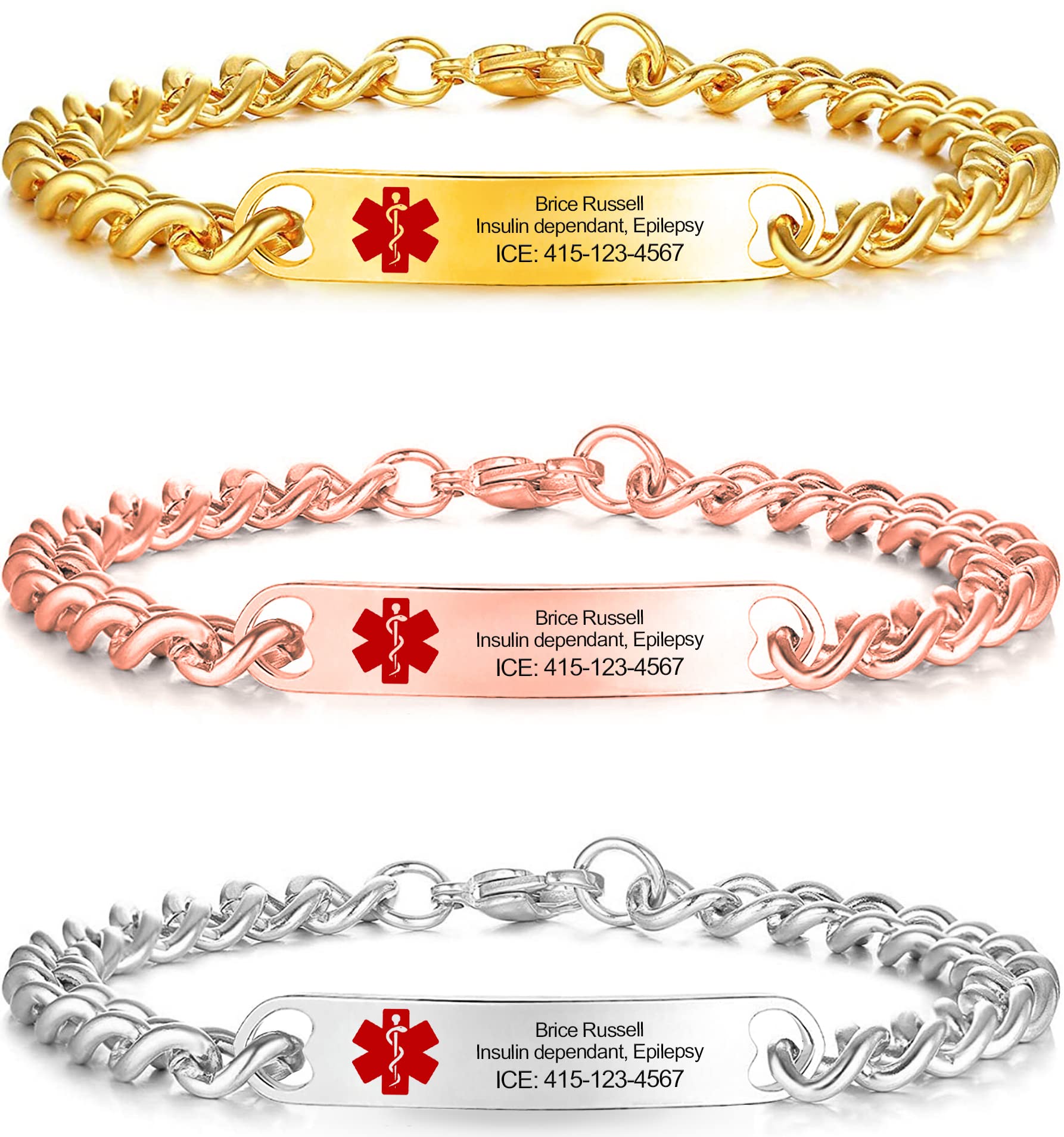 Custom Medical Alert Bracelets for Women, Men & Kids - 8mm Large Cuban Chain Personalized Medical ID Bracelet - Gold/Silver/Black Options - Ideal for Emergency Situations, Daily Wear & Gift for Mom, Dad, Grandparents & Loved Ones