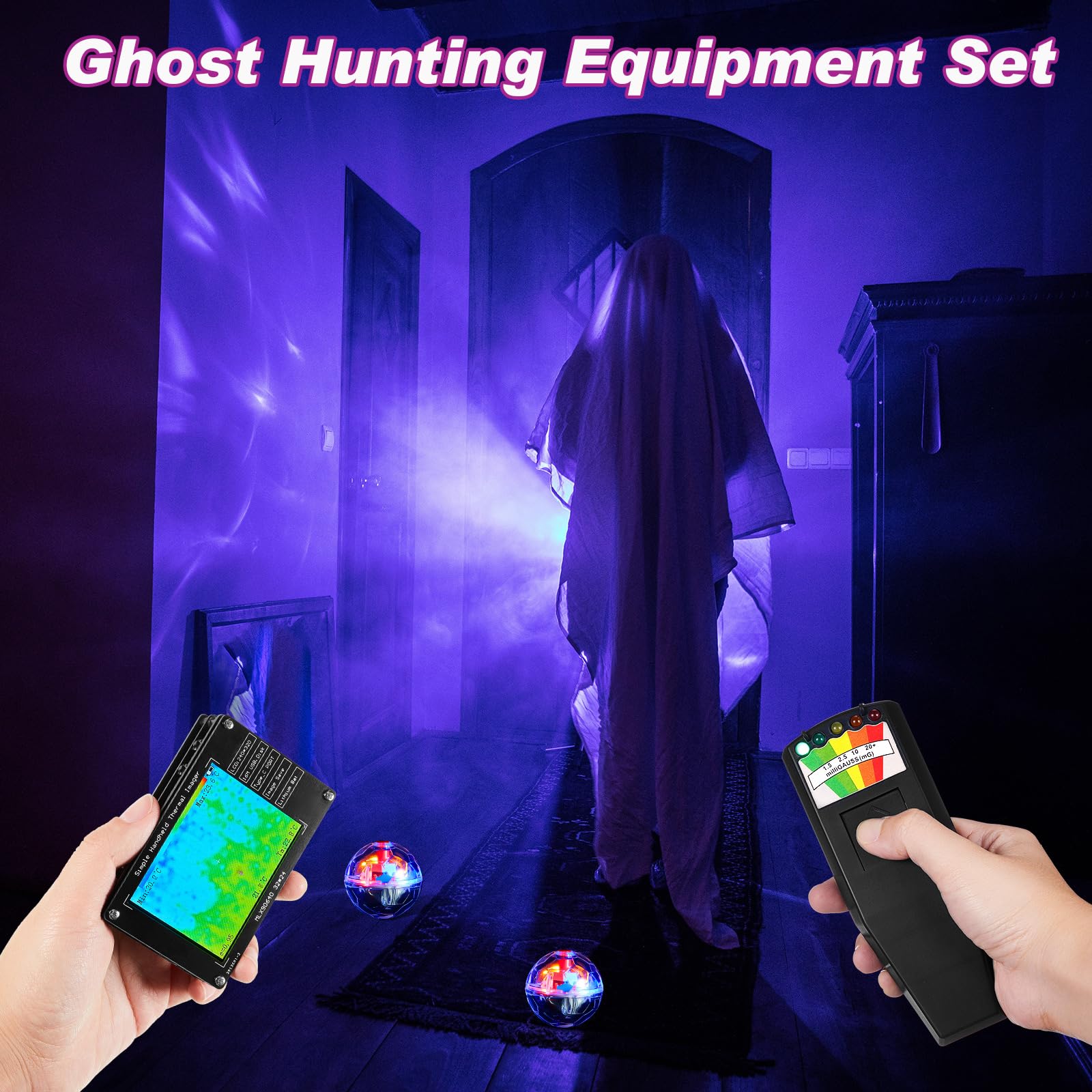 Kanayu 6-Piece Ghost Hunting Kit with Infrared Thermal Camera, EMF Detector & 4 Ghost Balls - Professional Paranormal Investigation Equipment for Home, Office & Outdoor Exploration