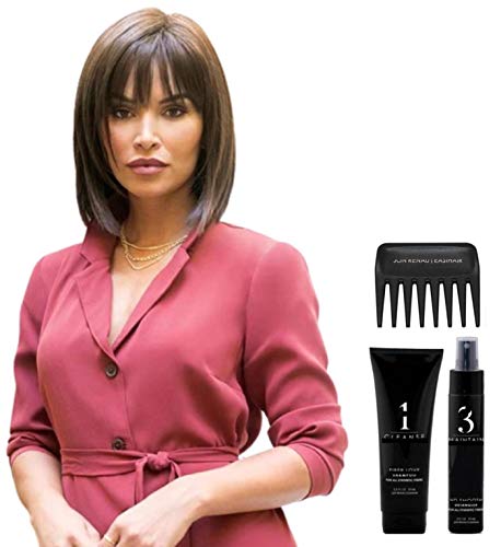 Bundle - 5 Items: Alva by Noriko Synthetic Wig, Christy's Wigs Q&A Booklet, 2oz Travel Size Wig Shampoo, HD Smooth & Wide Tooth Comb - Red Brown | Perfect for Travel, Cosplay & Everyday Styling