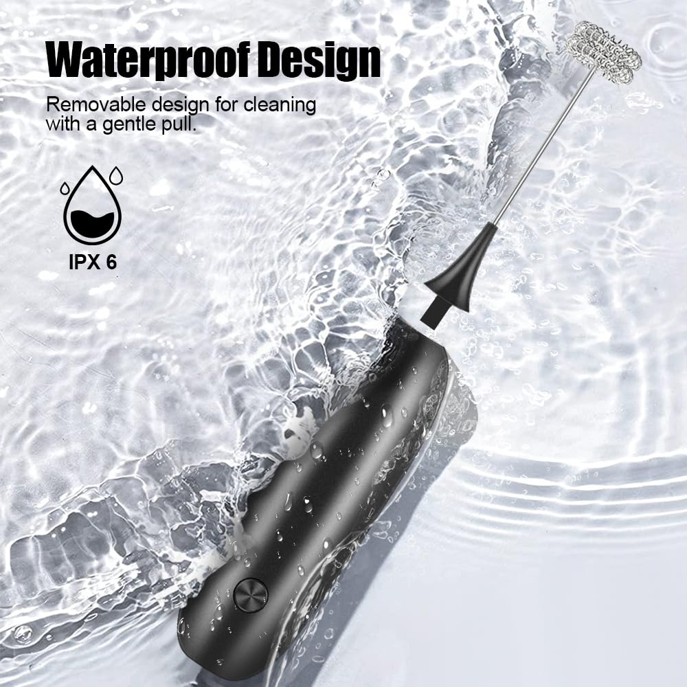 Electric Milk Frother Handheld - Battery Powered Drink Mixer & Foamer for Coffee, Latte, Cappuccino, Hot Chocolate - Portable Mini Whisk for Home, Office, Travel - Black