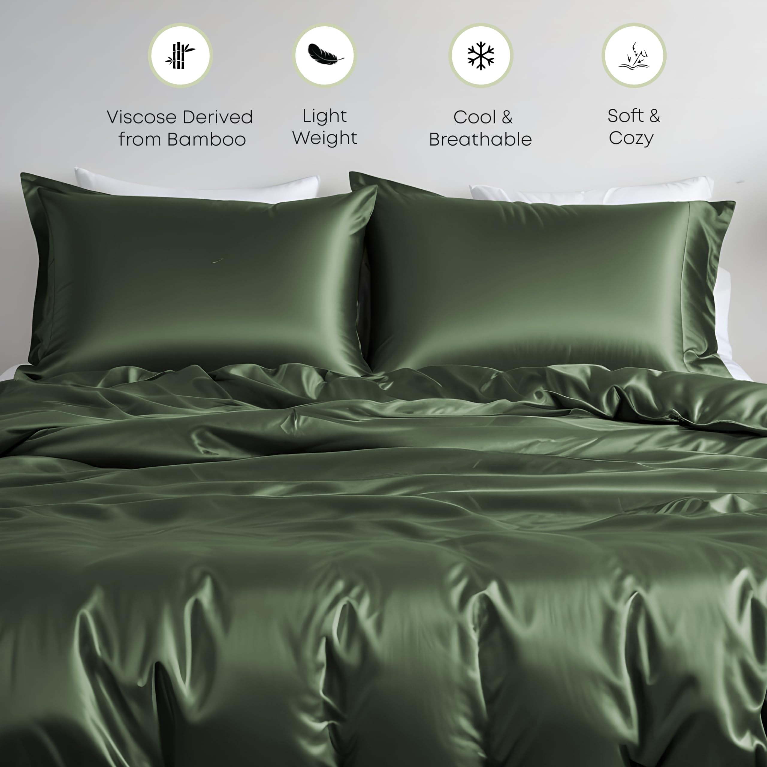 Linenwalas King Size Duvet Cover Set - Soft & Breathable Bamboo Viscose, Lightweight Cooling Comforter Cover with Zipper Closure & Corner Ties, Includes Fitted Sheet (Avocado Green) - Perfect for Hot Sleepers & Summer Bedding