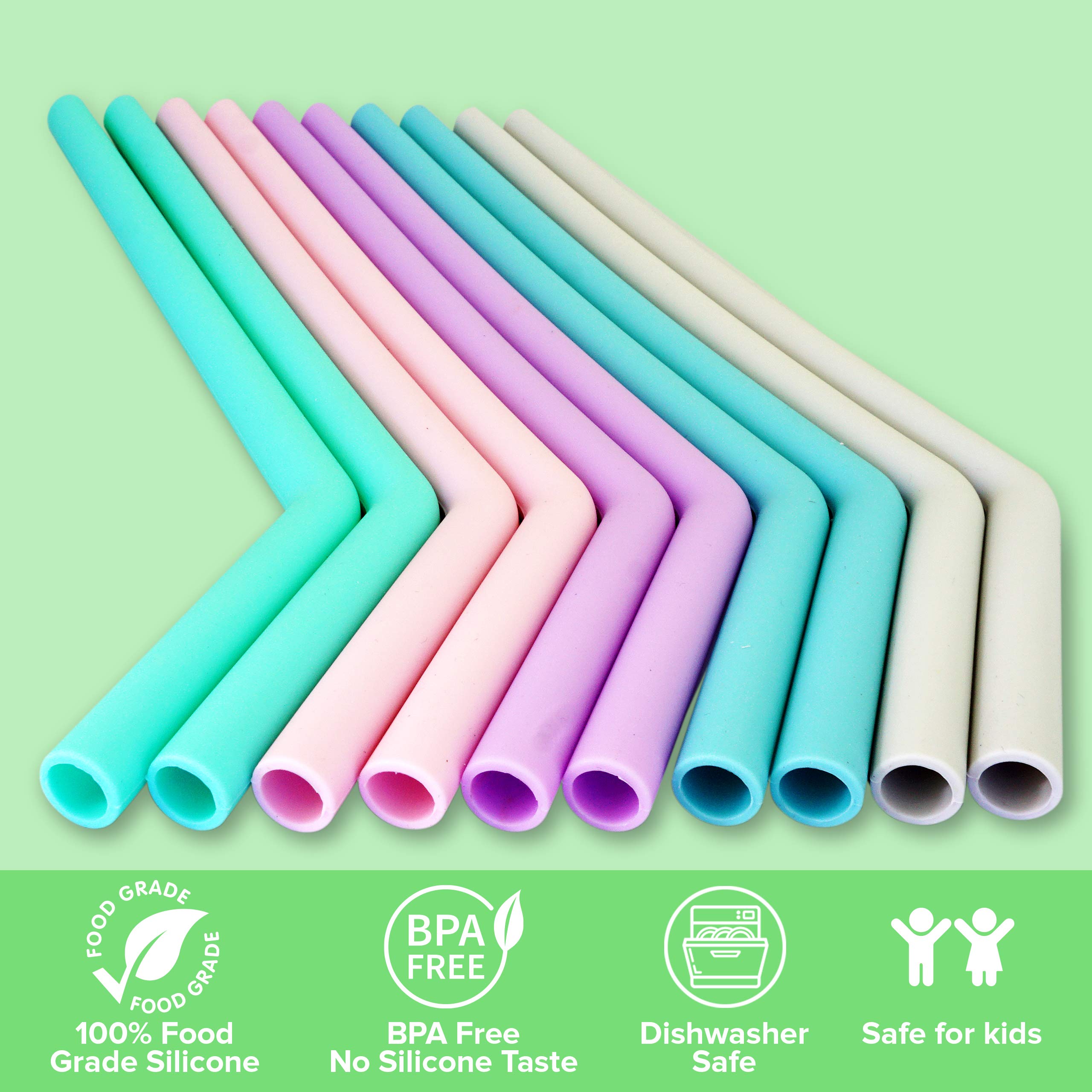 SEIVAN STRAWS 10-Pack Large Silicone Drinking Straws - Reusable Straws for Milkshakes, Smoothies, Boba Tea - Fits 20oz & 30oz Tumblers Like Yeti - Includes 1 Designer Pouch, 10 Straws & 2 Cleaning Brushes - Perfect for Home, Office, Travel & Outdoor Activities