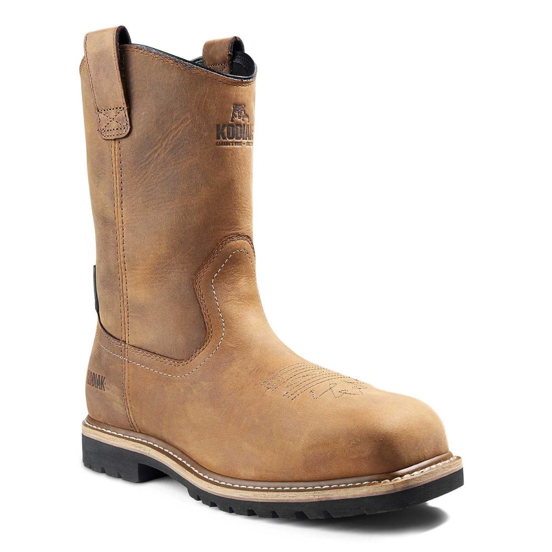Kodiak Lundbreck 837CBN Men's Waterproof Composite Toe Work Boots - Slip Resistant Safety Shoes for Construction & Outdoor Work - Brown Pull-On Design