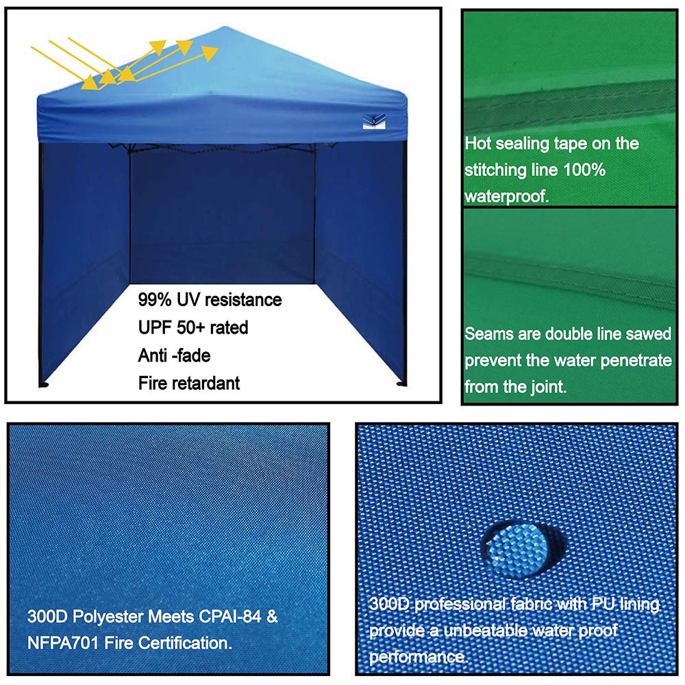 10'x10' Pop Up Canopy Tent - Heavy Duty Commercial Instant Shelter with 4 Removable Zippered Side Walls, Carry Bag & Sand Bags - Perfect for Outdoor Events, Farmers Markets, Beach Parties & Camping
