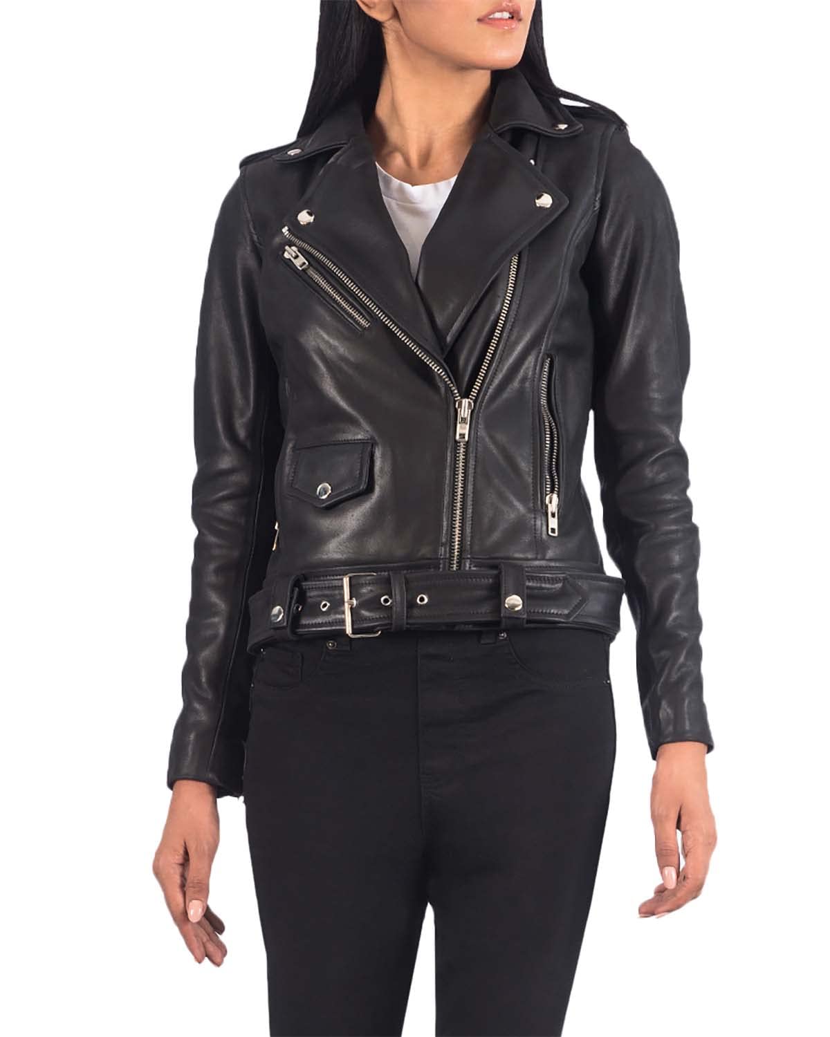 The Jacket Maker Alison Women's Real Leather Biker Jacket | Genuine Leather Motorcycle Jacket for Women | Perfect for Riding, Casual Outfits & Fashion Statements