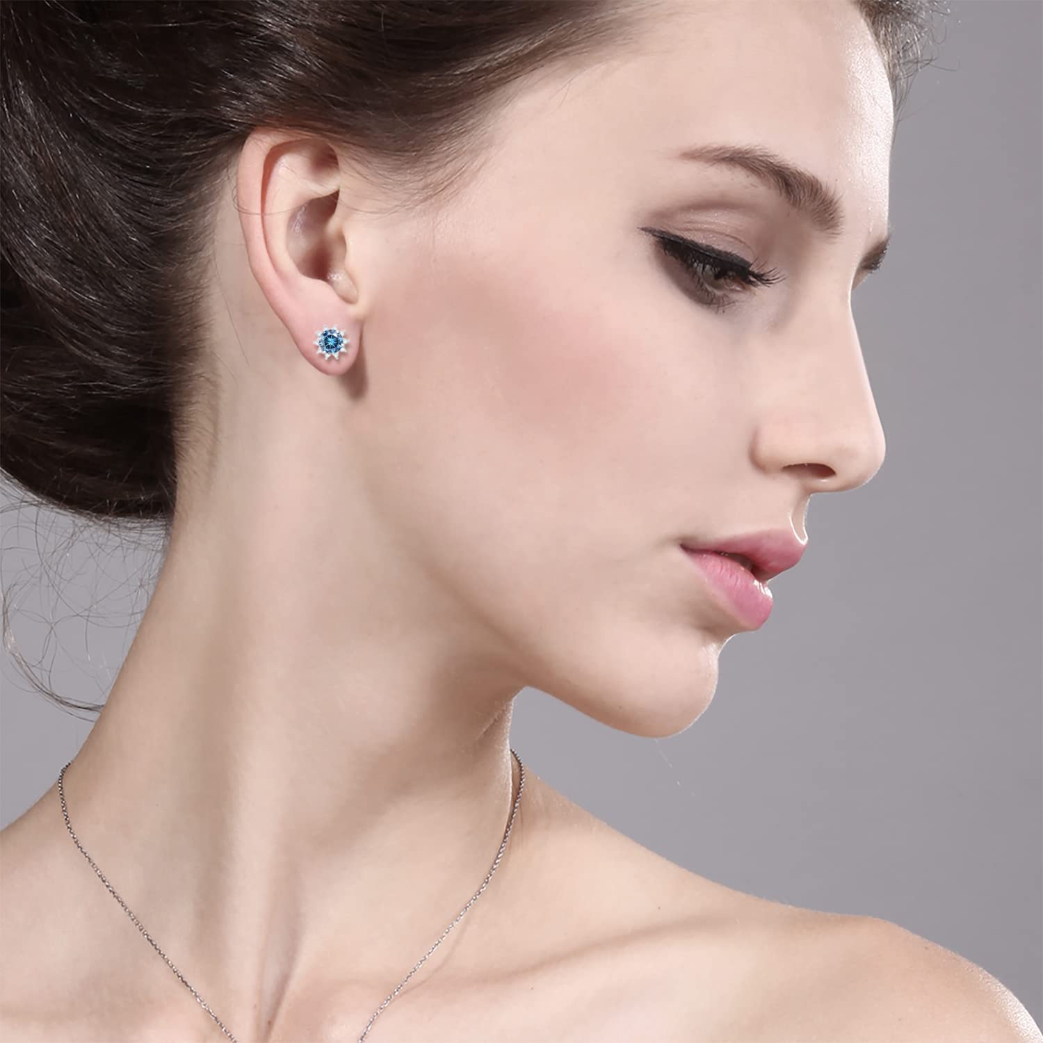 18K White Gold Gemstone & Diamond Halo Stud Earrings for Women | Birthstone Jewelry | Perfect for Gifts, Anniversaries & Special Occasions