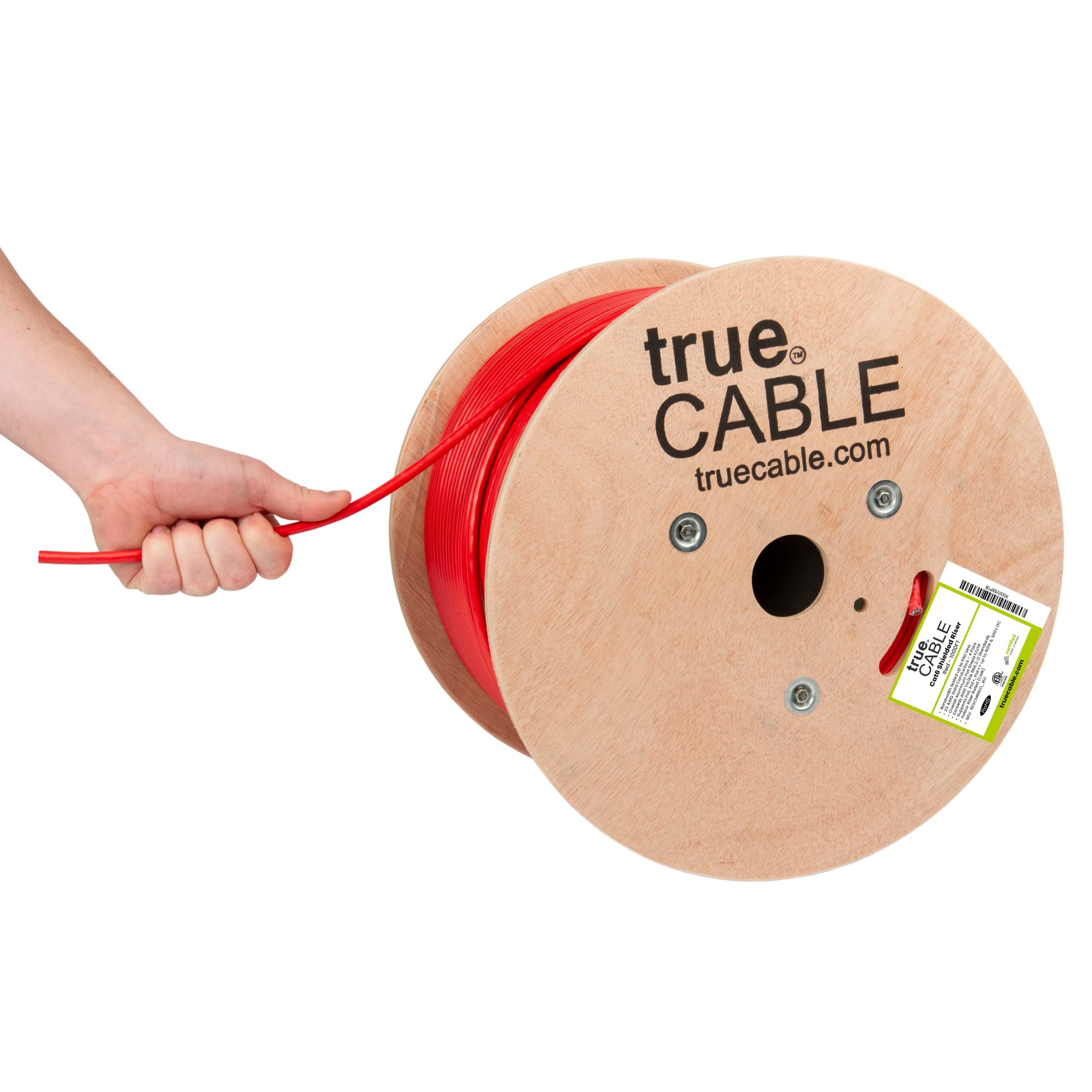 TrueCABLE Cat6 Shielded Riser (CMR) Ethernet Cable - 1000ft Red 23AWG Solid Bare Copper, 550MHz, PoE++ (4PPoE) - ETL Listed F/UTP Bulk Cable for High-Speed Networking, Office Wiring & Data Center Installations