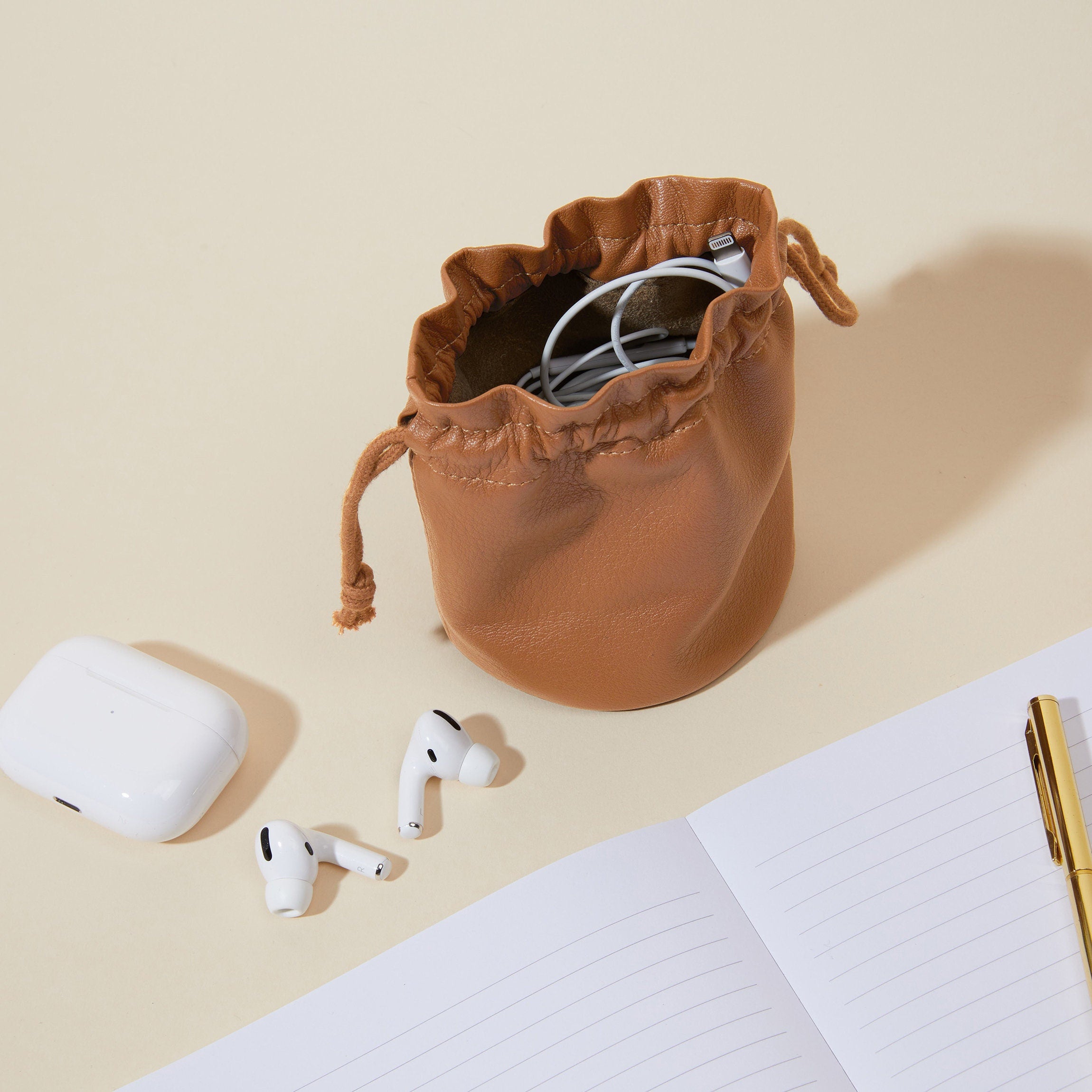 Premium Round Leather Drawstring Pouch - Cognac Brown Small Gift Bag for Jewelry, Coins & Keepsakes | Perfect for Travel, Storage & Special Occasions