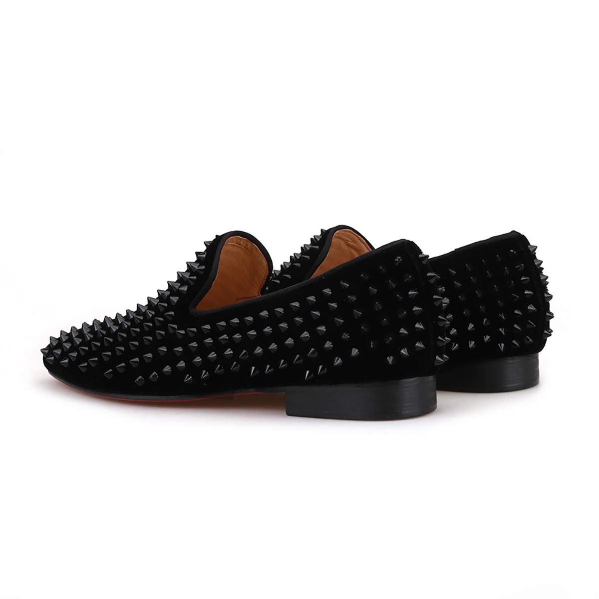 Royal Blue Velvet Men's Loafers with Spikes - Slip-On Dress Shoes for Smoking Slippers & Formal Occasions - Comfortable Male Flats for Weddings, Parties and Evening Events
