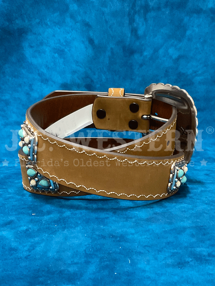 Angel Ranch D140007502 Women's Rectangle Scalloped Conchos Belt in Tan - Perfect for Western Outfits, Cowgirl Style & Casual Wear