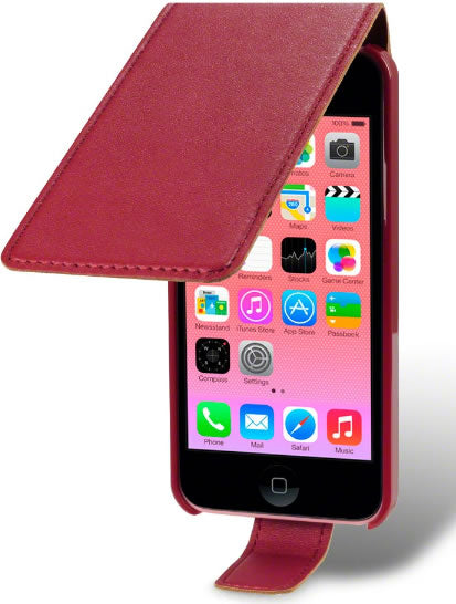 Apple iPhone 5C Flip Cover Case - Premium Protective Red Leather Wallet Stand Case for iPhone 5C - Perfect for Work, Travel & Everyday Use