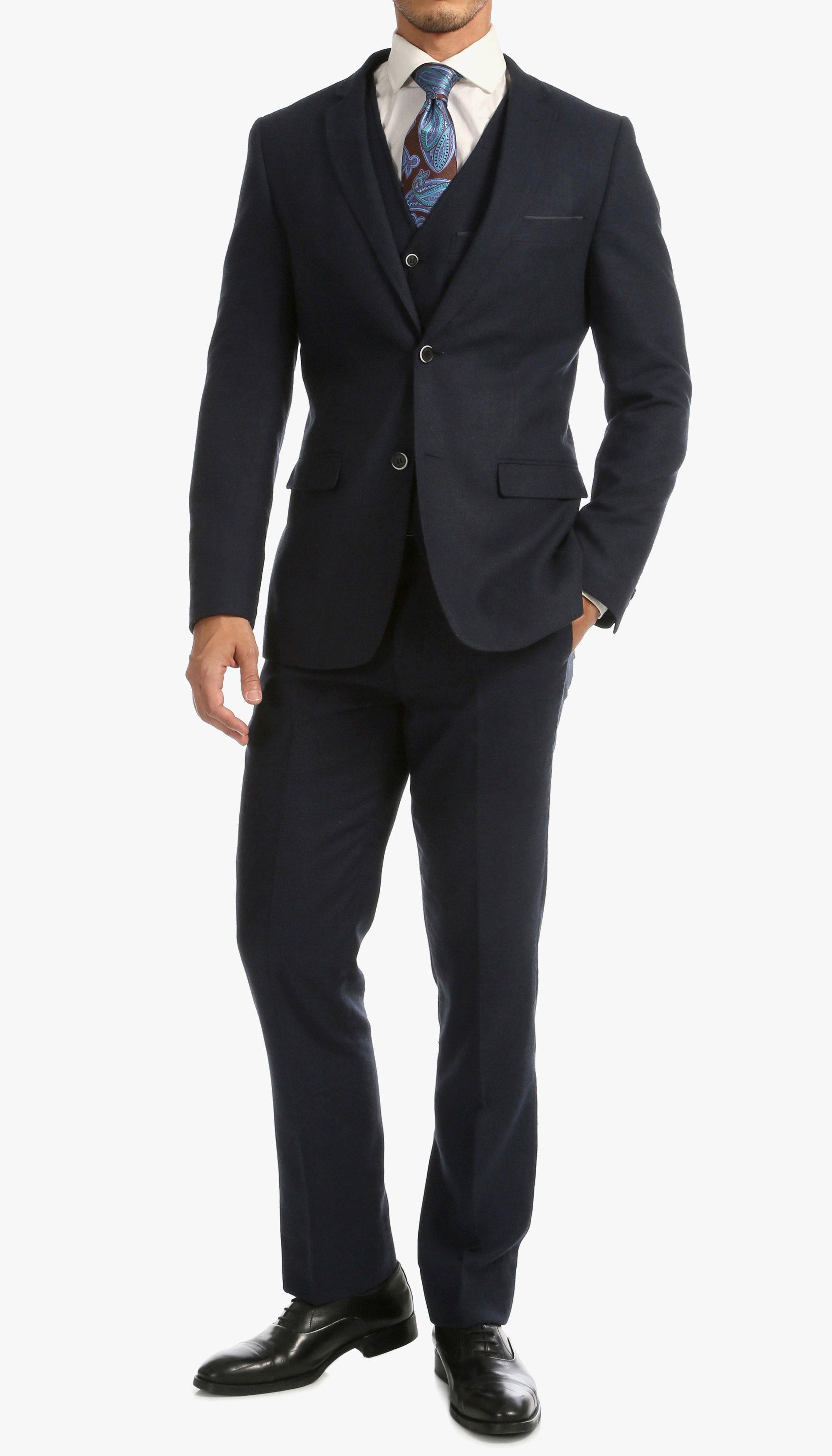 Tweed Men's Slim Fit 3 Piece Suit in Navy Blue | Formal Business Attire for Weddings & Office Wear