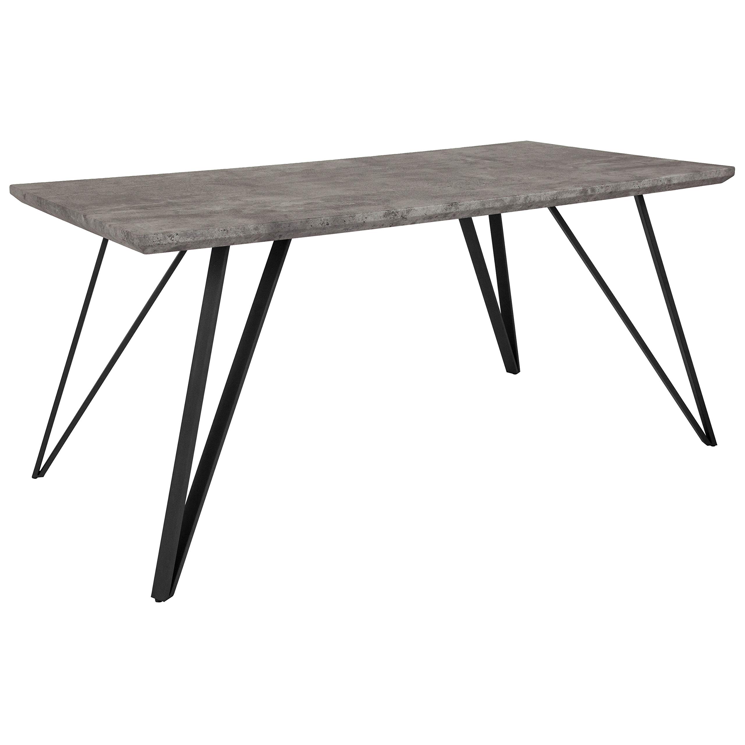 Merrick Lane Maya Contemporary Rectangular Dining Table - Faux Concrete Finish with Black Hairpin Metal Legs - 31.5