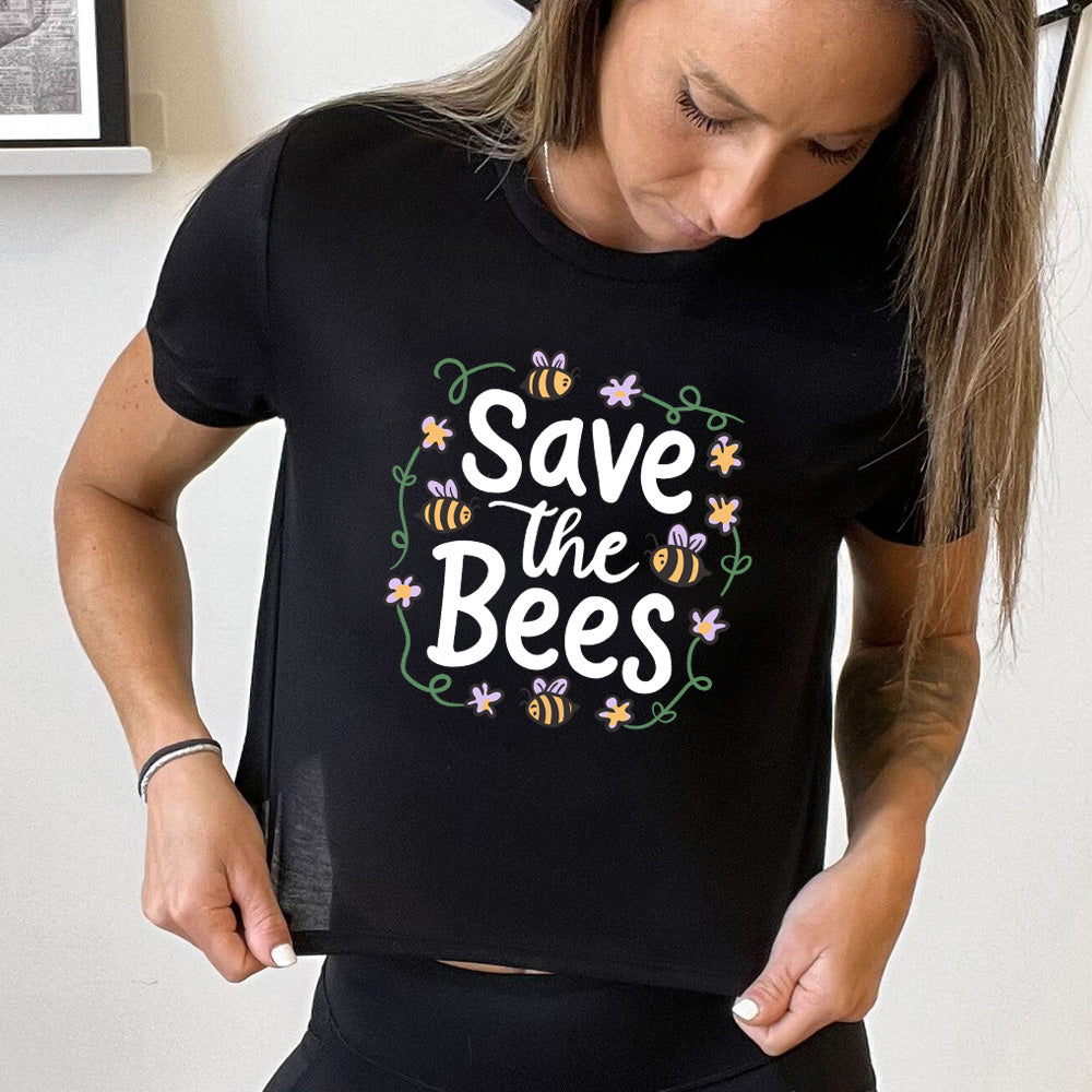 Save The Bees Cropped T-Shirt - Eco-Friendly Organic Cotton Bee Conservation Tee for Women | Perfect for Earth Day, Environmental Activism & Casual Outfits