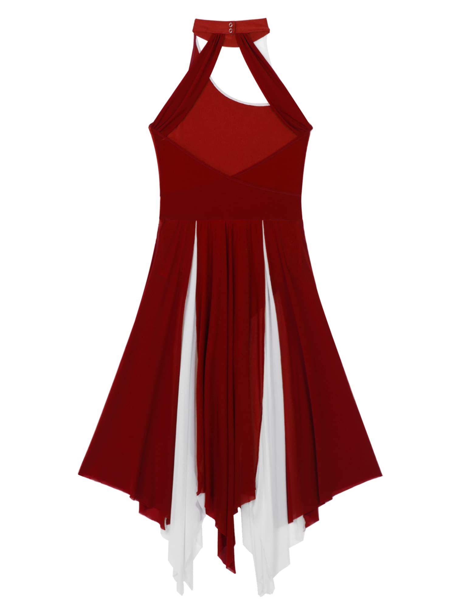 JEATHA Women's Mesh Lyrical Dance Costume - Sleeveless Halter Neck Cut Out Back Modern Dance Dress for Ballet, Contemporary & Performance Wear
