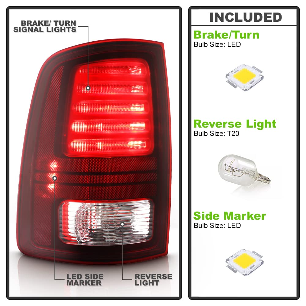 ACANII LED Tail Lights Brake Lamps - Compatible with 2013-2018 RAM 1500/2500/3500 (Factory Dark Red LED Model) - Left & Right Pair - Durable Replacement for Enhanced Visibility & Safety - Perfect for Off-Roading, Towing & Night Driving