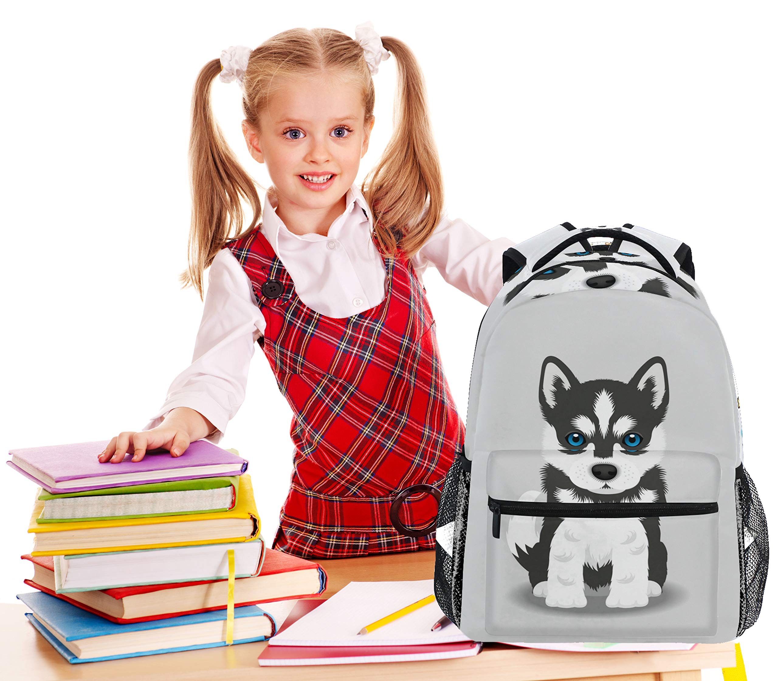 Wamika Siberian Husky Puppy Backpack for Kids, Women & Men - Cute Dog Design Laptop Backpack, Casual Book Bag for School, Travel, Camping & Day Trips