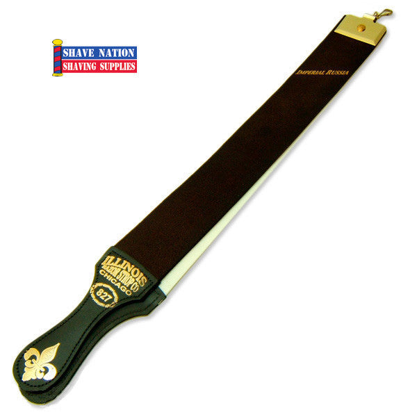 Premium Illinois Russian Razor Strop #827 - Genuine Leather Honing Strop for Straight Razors - Perfect for Barber Shops & Home Grooming - Professional Knife Sharpening Tool for Shaving Enthusiasts