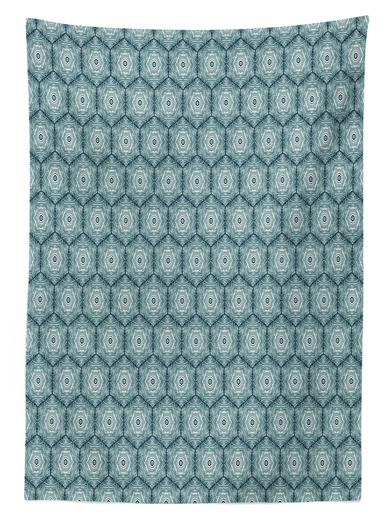 Ambesonne Abstract Outdoor Tablecloth - Hand Drawn Growth Rings, Bullseye Circles & Hexagons Design - Washable Picnic Table Cover 58x104 Inches - Dark Teal & Pale Blue - Perfect for Backyard BBQs, Beach Parties & Outdoor Dining Decor