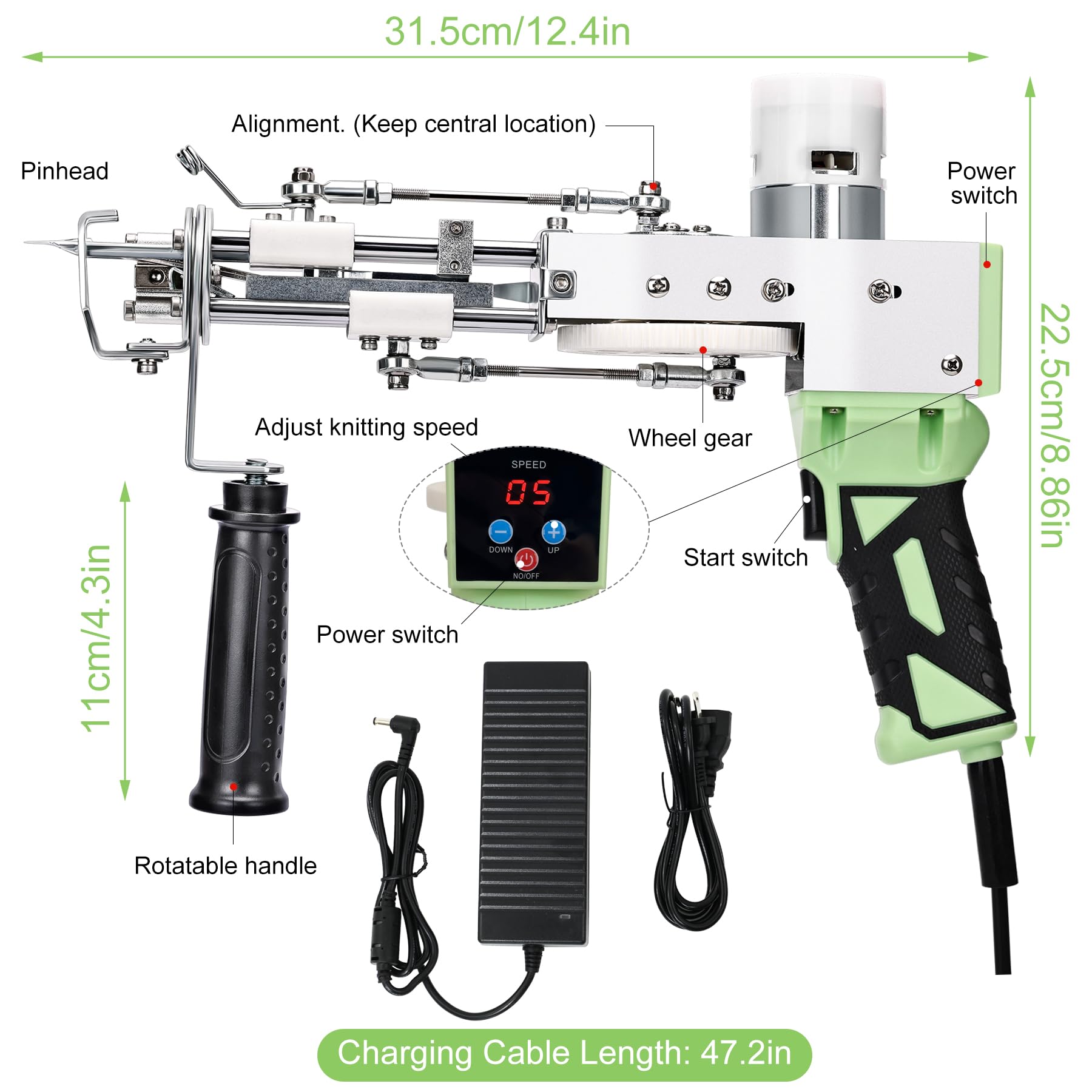 Zowwfast Rug Tufting Gun Starter Kit - 2 in 1 Cut Pile & Loop Pile Carpet Tufting Machine with Digital Speed Control, Non-Slip Grip & Carpet Trimmer - Perfect for DIY Rugs, Wall Hangings & Home Decor Projects