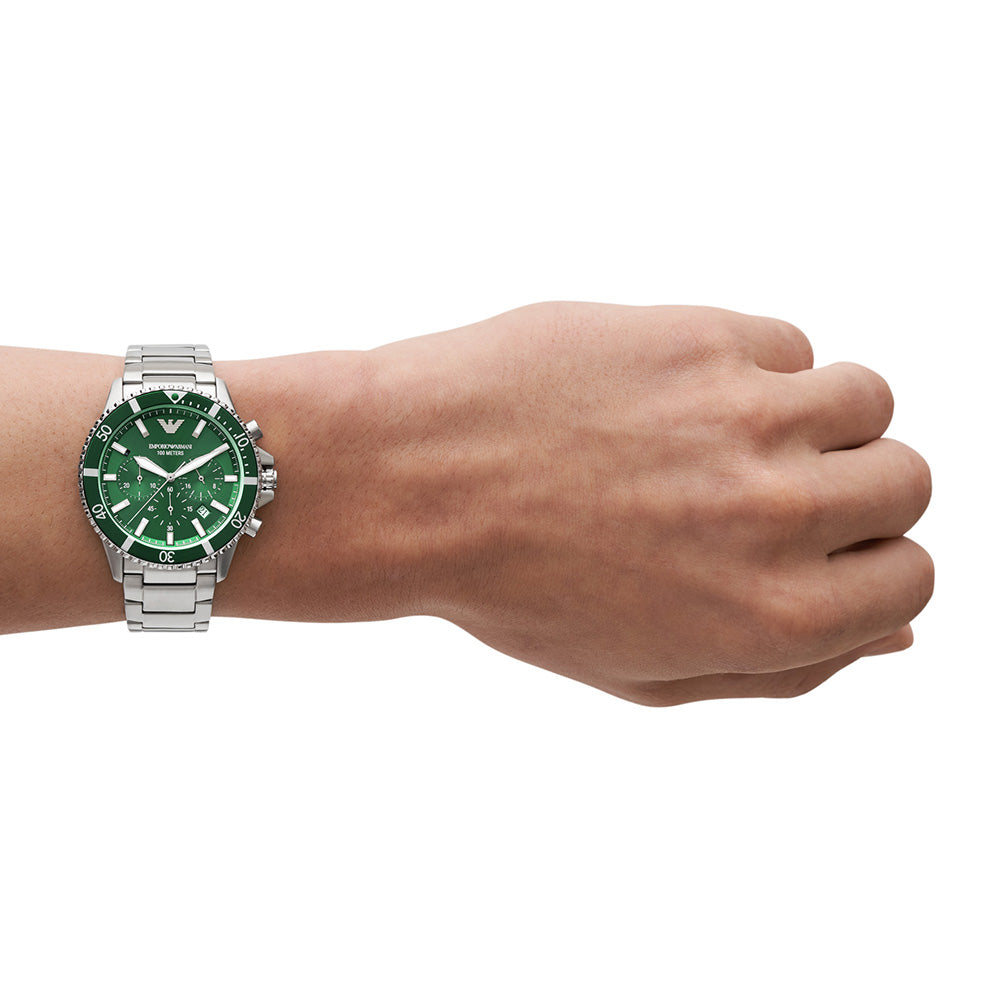 Emporio Armani AR11500 Men's Stainless Steel Diver Watch - Waterproof Luxury Timepiece for Swimming, Diving & Everyday Wear