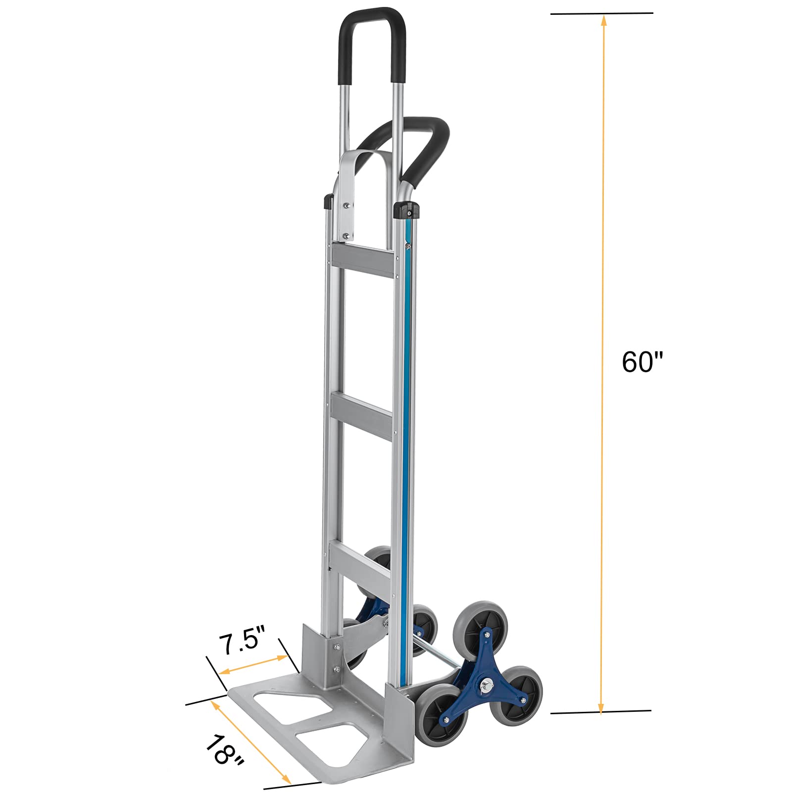 Heavy Duty 550 LBS Aluminum Stair Climbing Hand Truck - 60 Inch Hand Cart Dolly for Moving Appliances, Furniture & Heavy Loads Up Stairs - Warehouse & Home Use