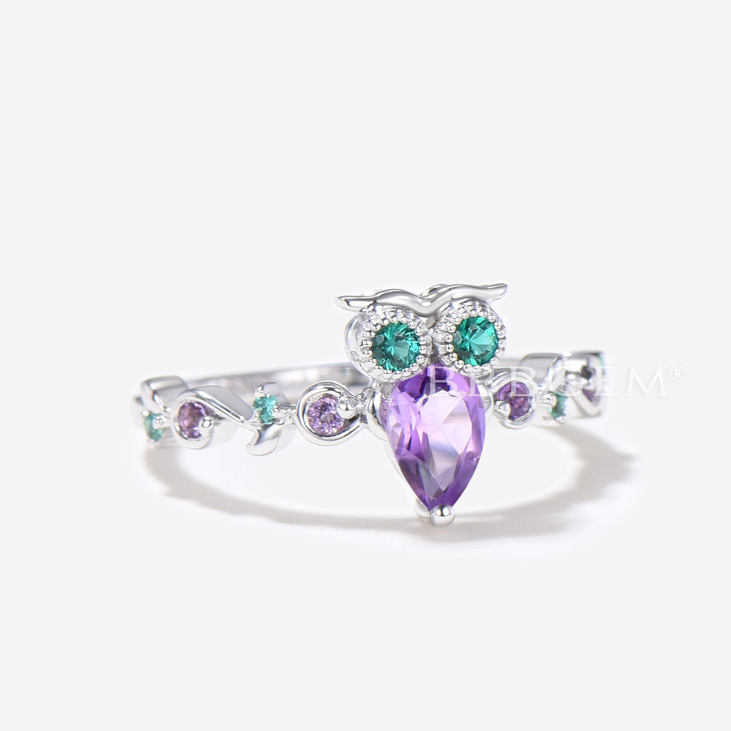 Owl Amethyst Engagement Ring - Pear Cut Twig Vine Design for Women | Perfect for Weddings, Proposals & Anniversary Gifts