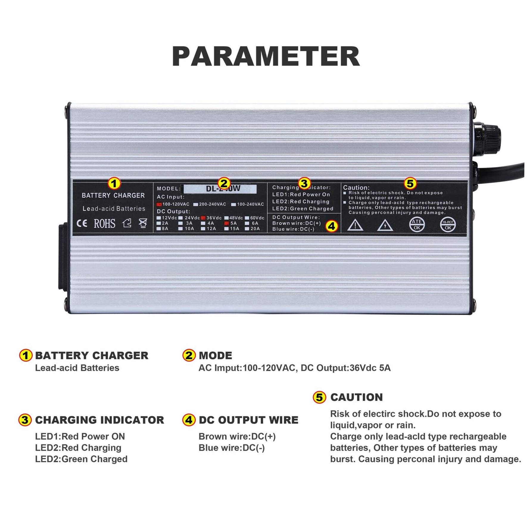 36V 5A Golf Cart Battery Charger with SB50 Plug - Portable Lightweight Slim Charger for EZGO TXT, Club Car & Yamaha Golf Carts - Perfect for Home, Course & RV Use