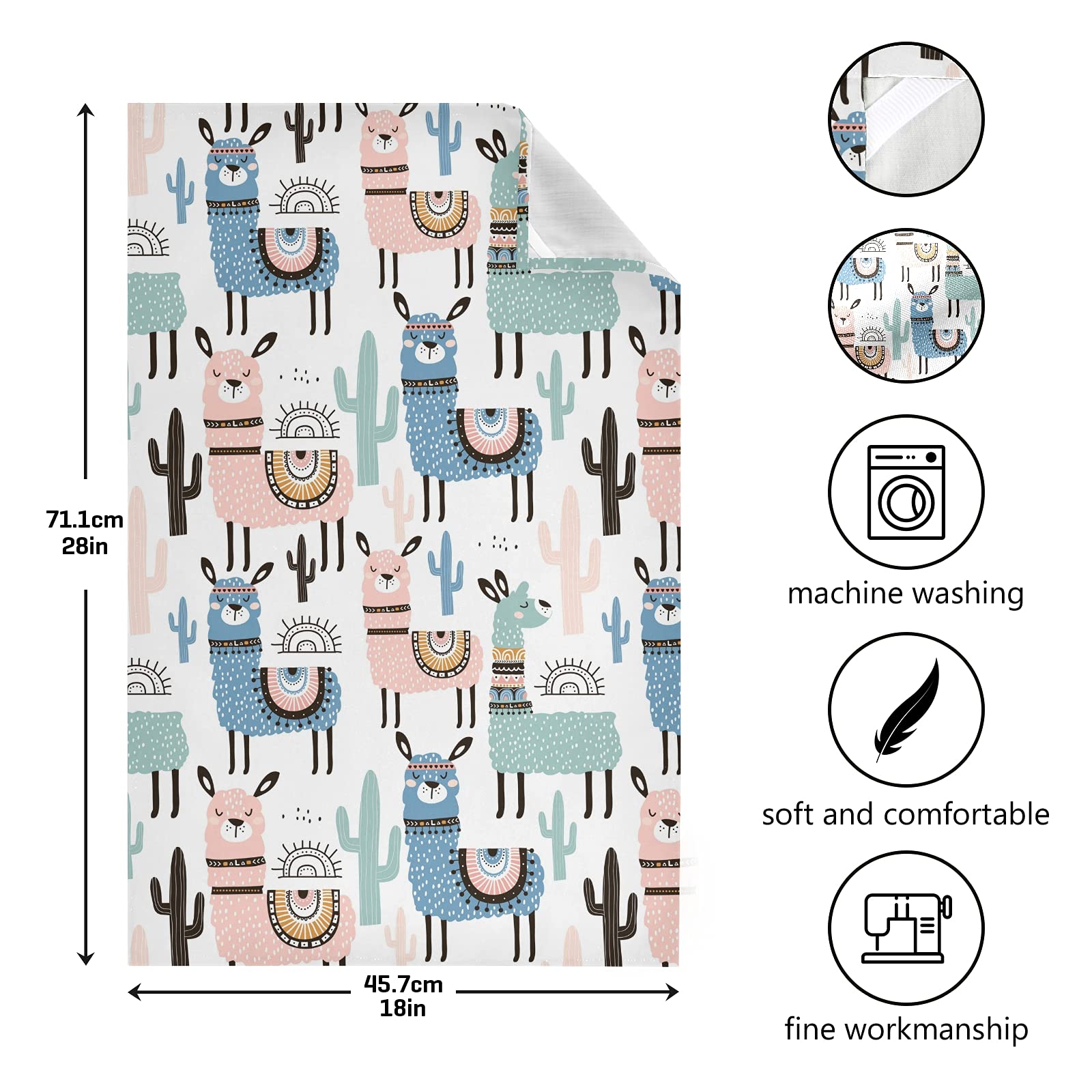 Naanle Ethnic Cactus Llama Print Kitchen Towels - 1 Pack Reusable Absorbent Dish Cloths, Fast Drying Hand & Tea Towels (28x18 Inches) - Perfect for Dish Drying, Bar Cleaning & Household Use