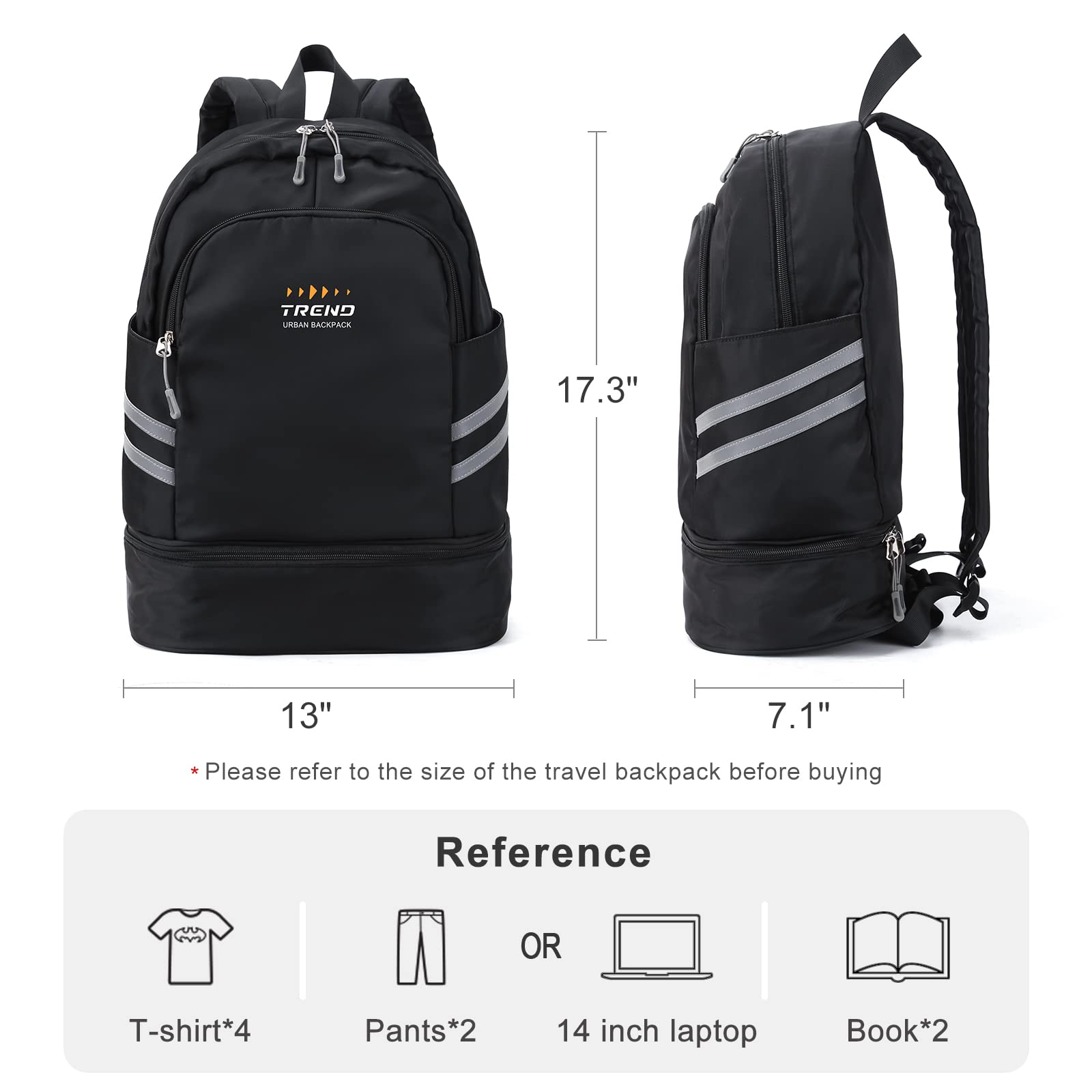 Coofay Waterproof Gym Backpack for Women - Large Sports Backpack with Shoe Compartment, Lightweight Travel Backpack for Workout, Yoga, Running & Outdoor Activities (Black)