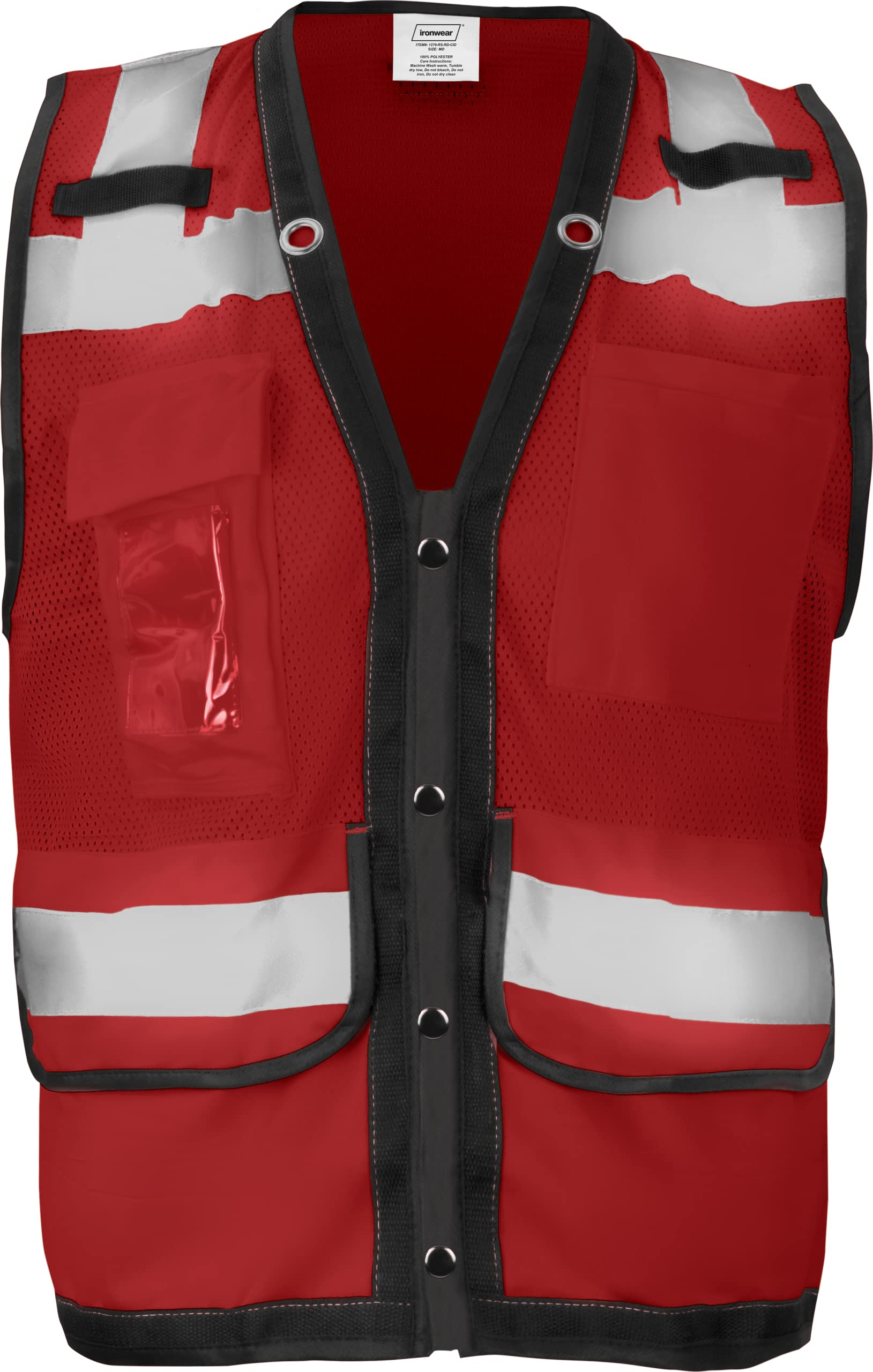 Ironwear 1279 High Visibility Safety Vest with Snap Button Closure, Radio Clips & ID Holder - ANSI Certified for Construction, Road Work & Emergency Response