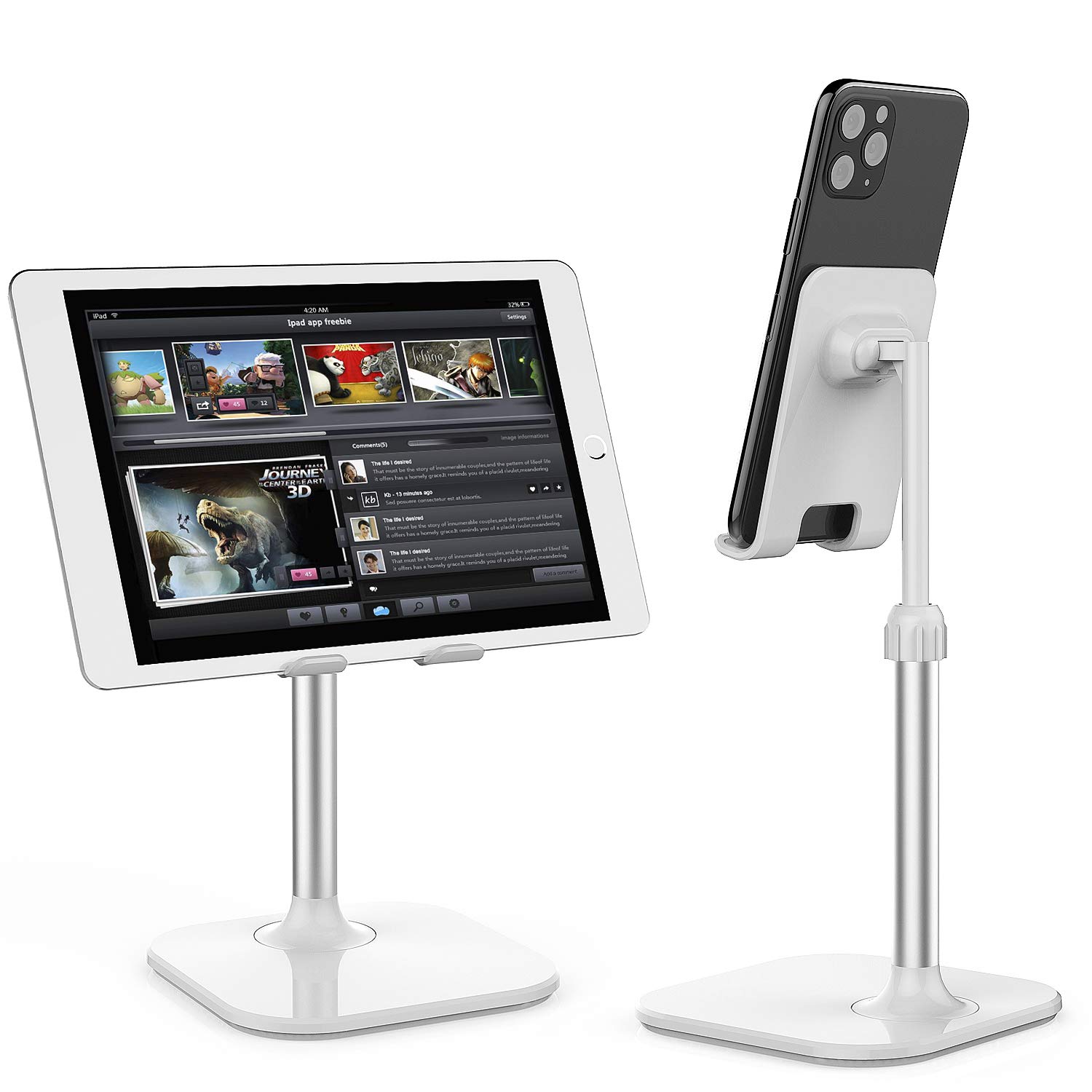 Doboli Adjustable Phone Stand for Desk - Universal Smartphone & Tablet Holder Compatible with iPhone, Samsung, iPad - Perfect Christmas Gift for Women, Men, Mom, Wife (White) - Ideal for Office, Home, Kitchen & Video Watching