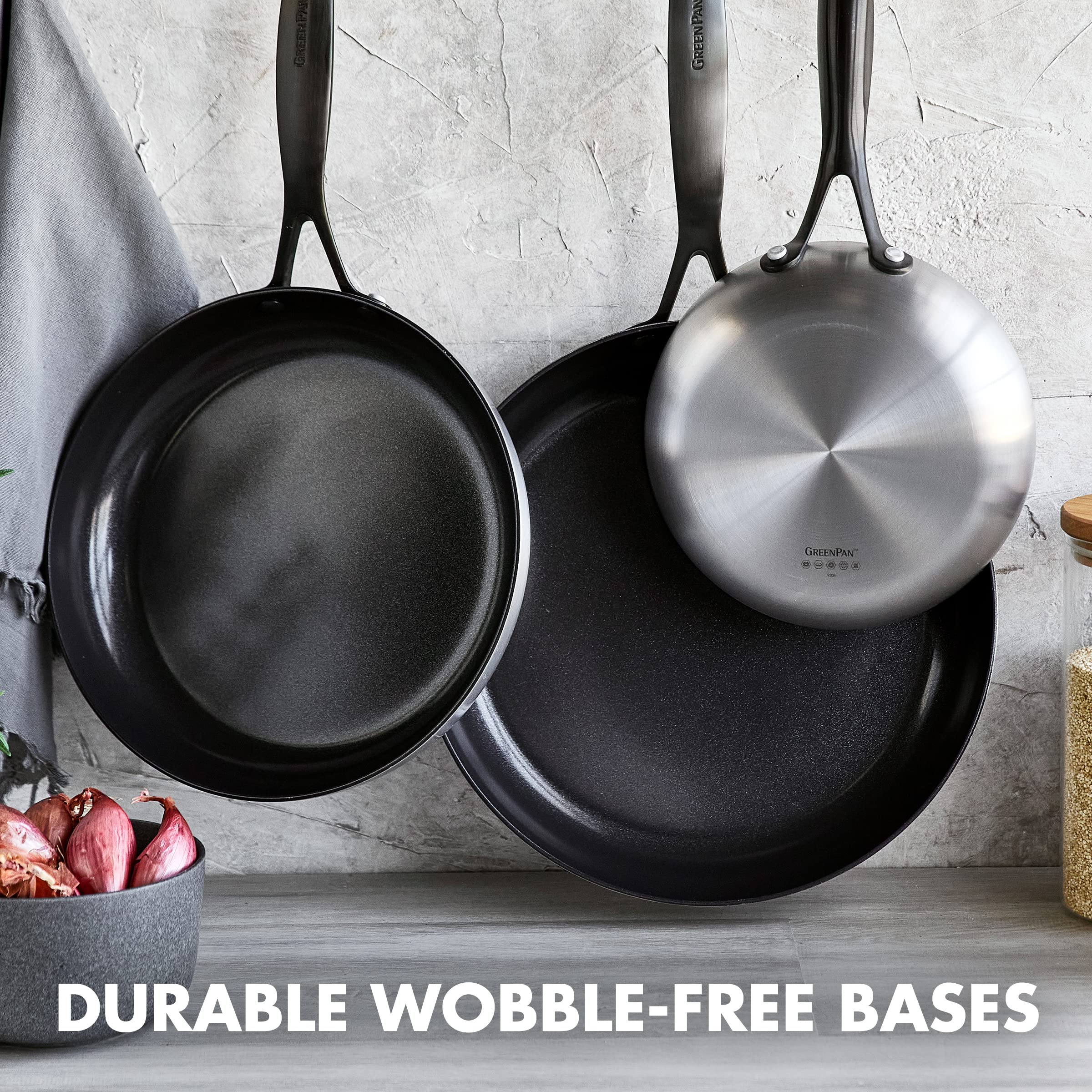 GreenPan Venice Pro Noir Tri-Ply Stainless Steel Healthy Ceramic Nonstick Frying Pan Set (8