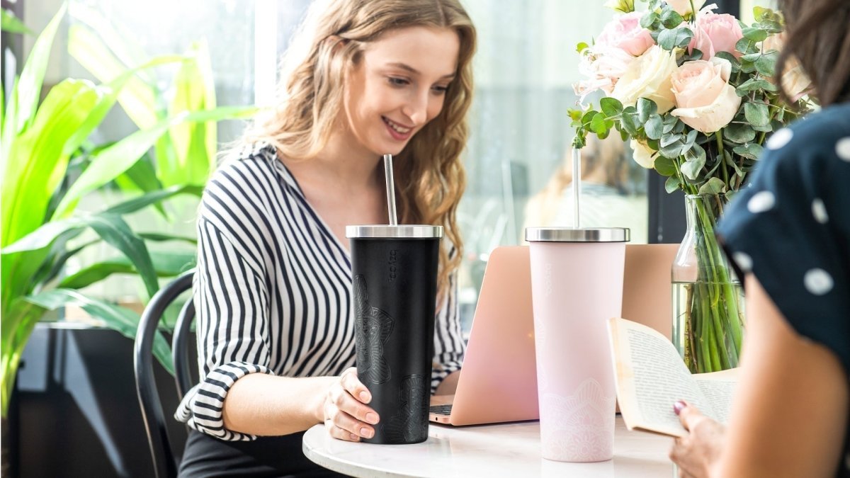 24oz Double Wall Vacuum Insulated Stainless Steel Tumbler with Straw Lid - La La Mandala Black Design | Leakproof Travel Mug for Coffee, Tea & Cold Drinks | Perfect for Office, Gym & Outdoor Activities