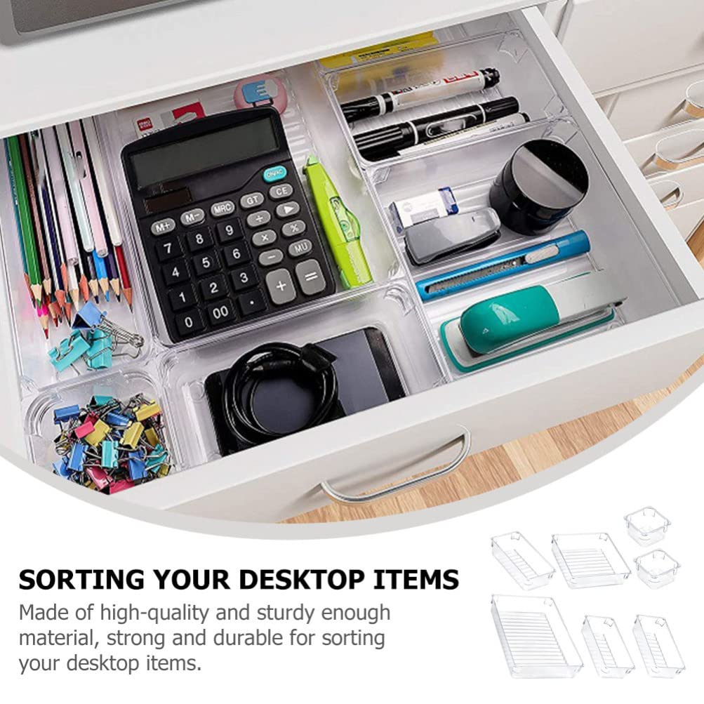 7-Piece Clear Plastic Storage Box Set - Versatile Drawer Dividers & Organizers for Cosmetics, Tableware, Jewelry | Shallow Narrow Trays for Home, Office & Kitchen Organization